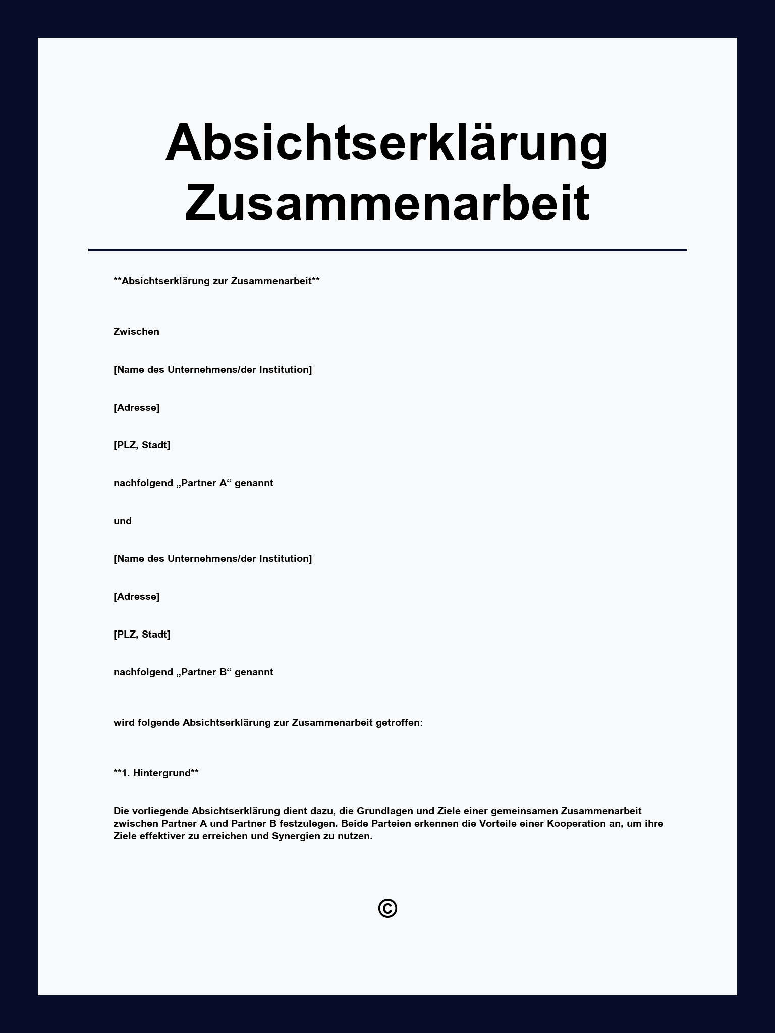 Absichtserklärung Muster Zusammenarbeit