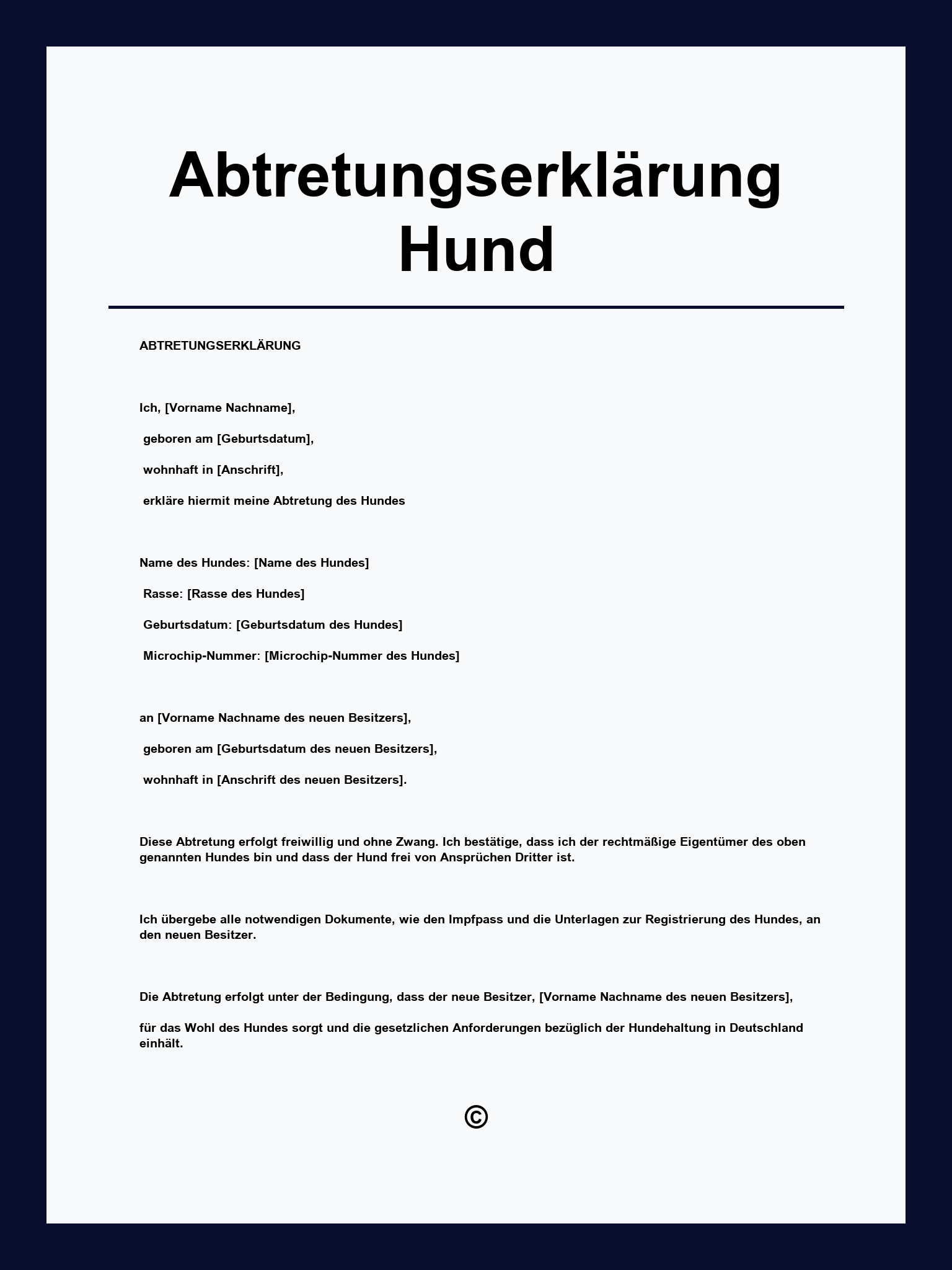 Abtretungserklärung Hund Vorlage