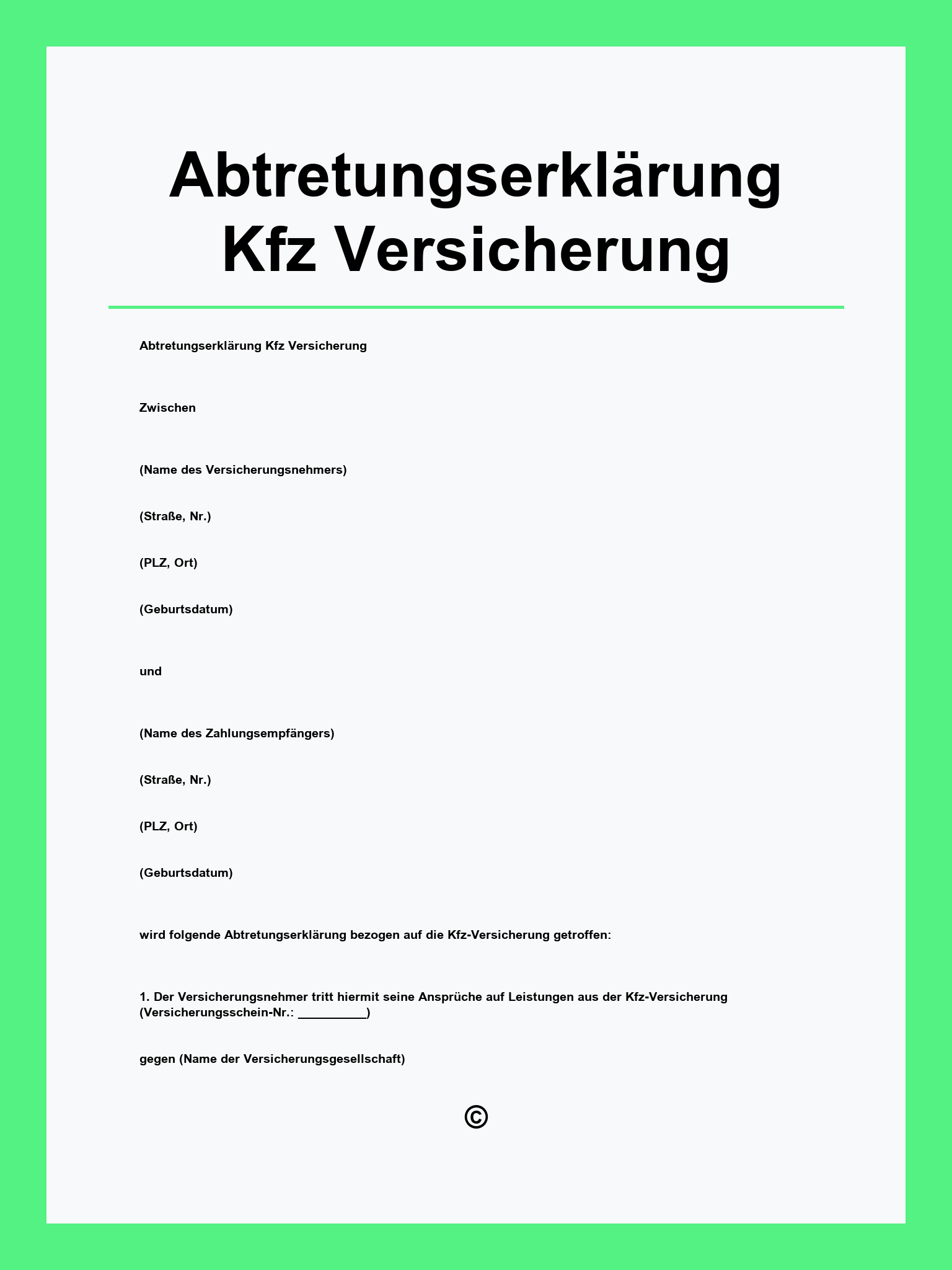 Abtretungserklärung Kfz Versicherung