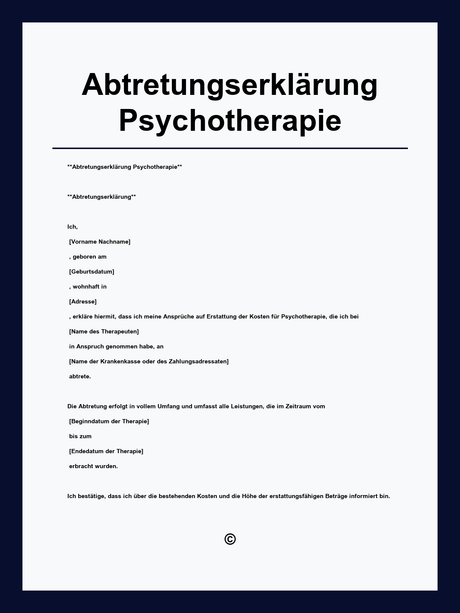 Abtretungserklärung Psychotherapie