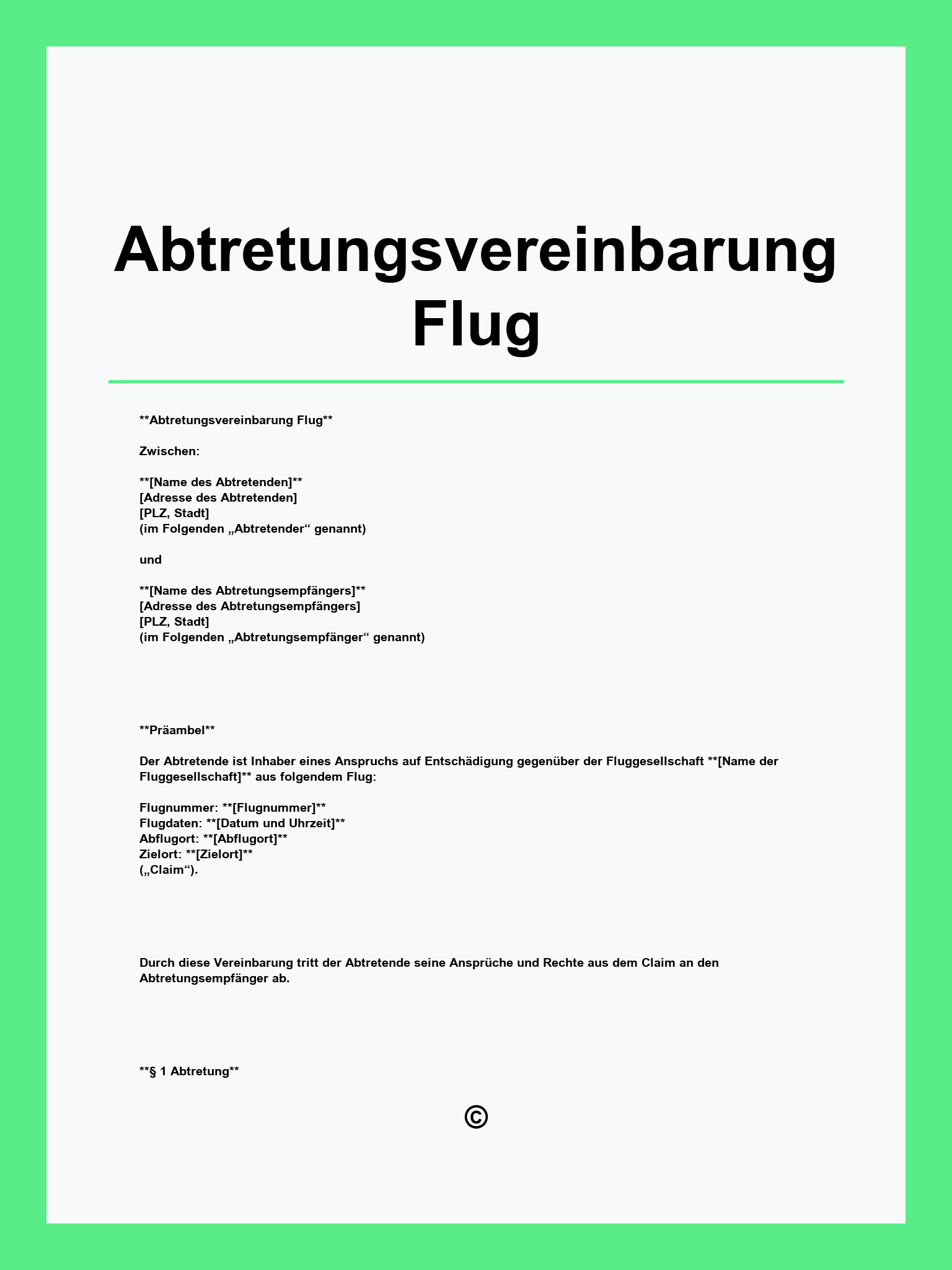 Abtretungsvereinbarung Flug