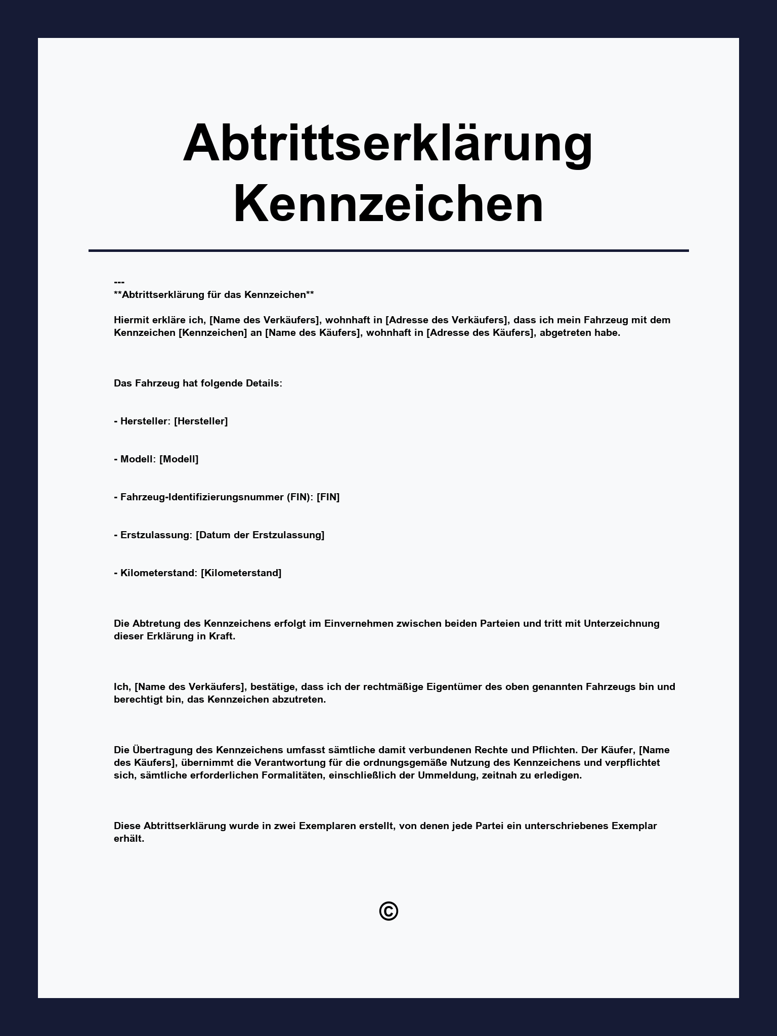 Abtrittserklärung Kennzeichen