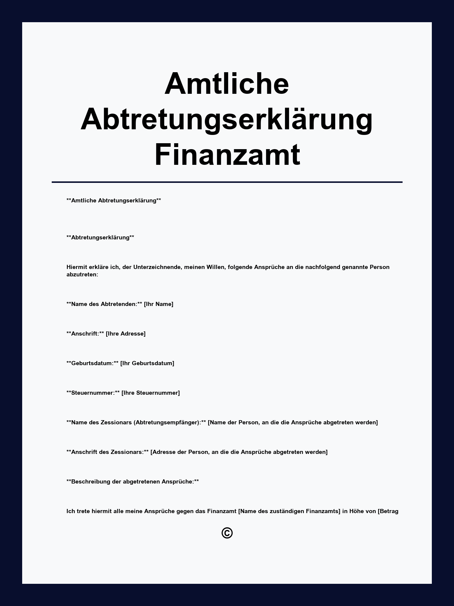 Amtliche Abtretungserklärung Finanzamt Vordruck