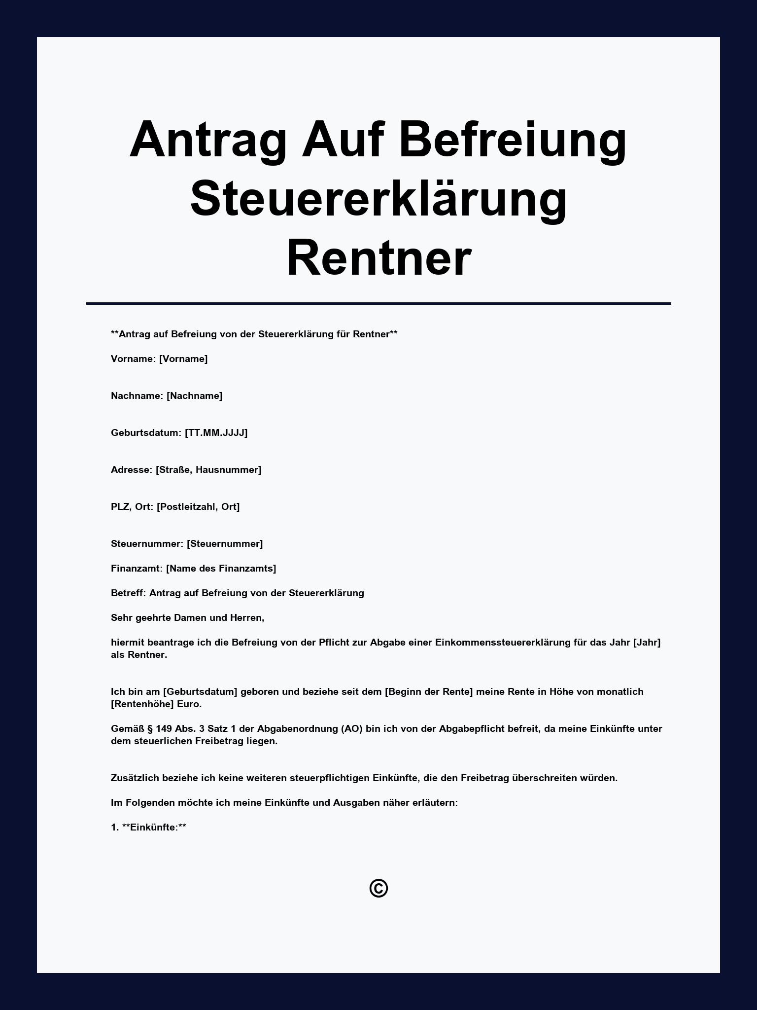 Antrag Auf Befreiung Steuererklärung Rentner