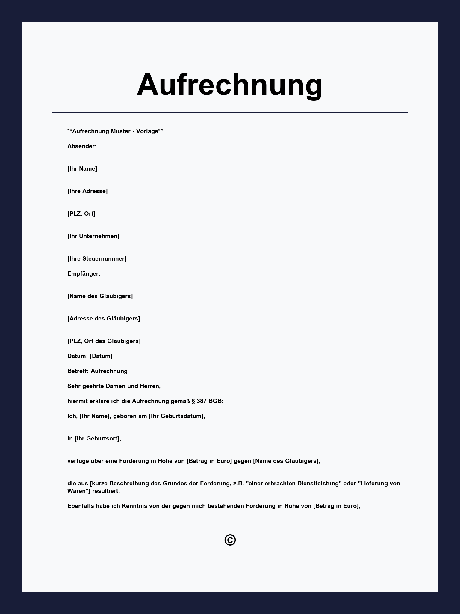 Aufrechnung Muster
