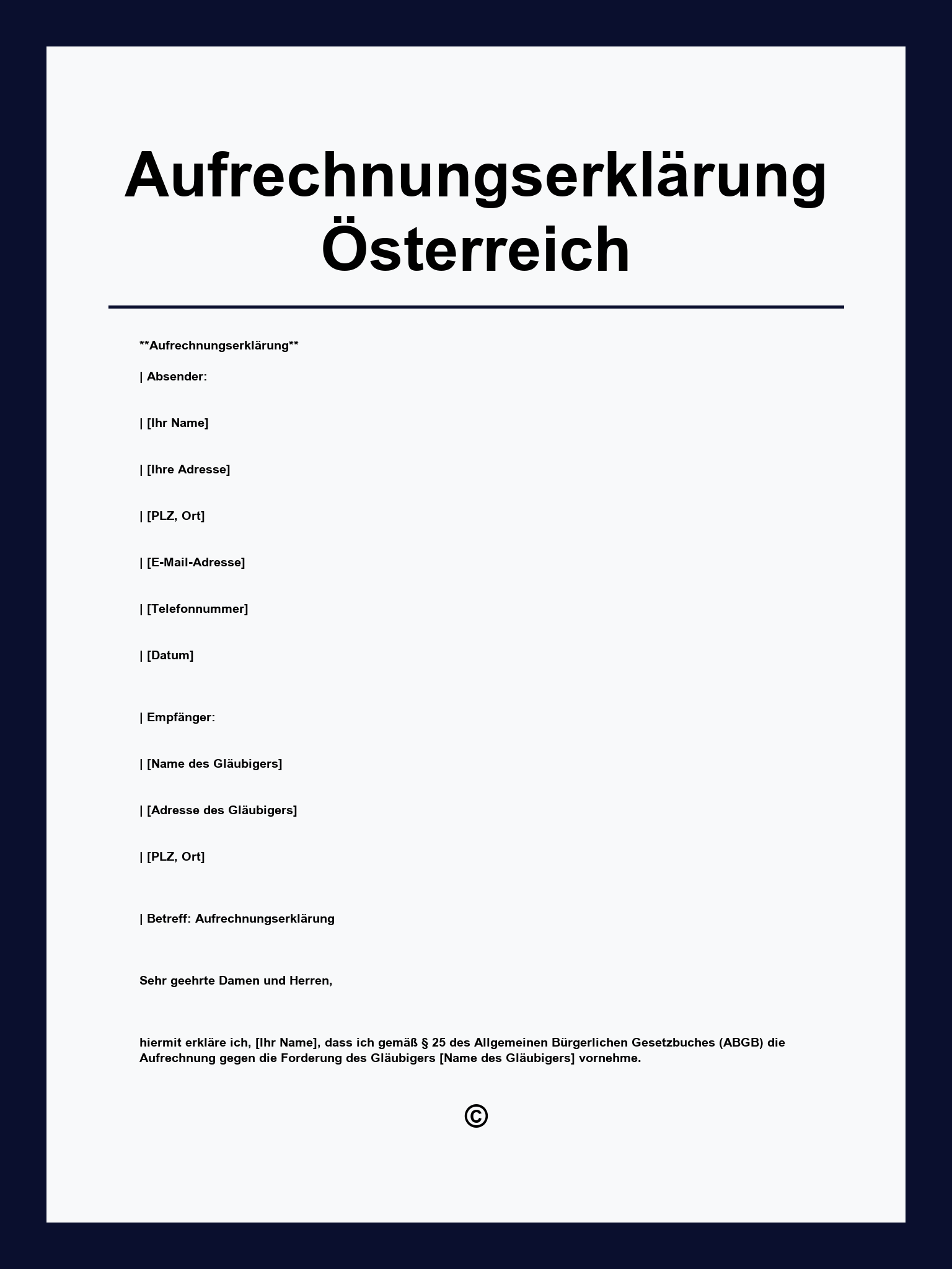 Aufrechnungserklärung Muster Österreich