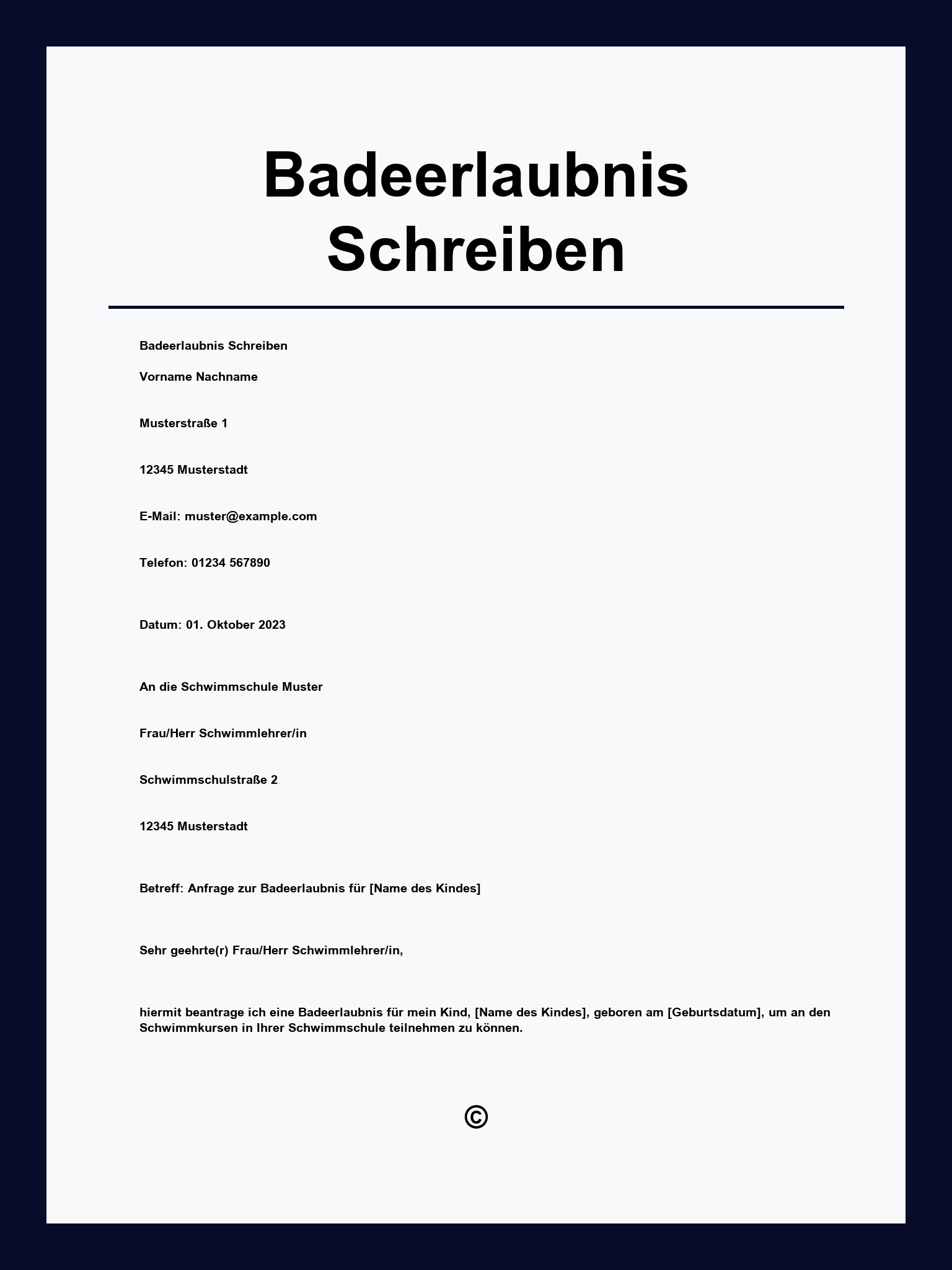 Badeerlaubnis Schreiben