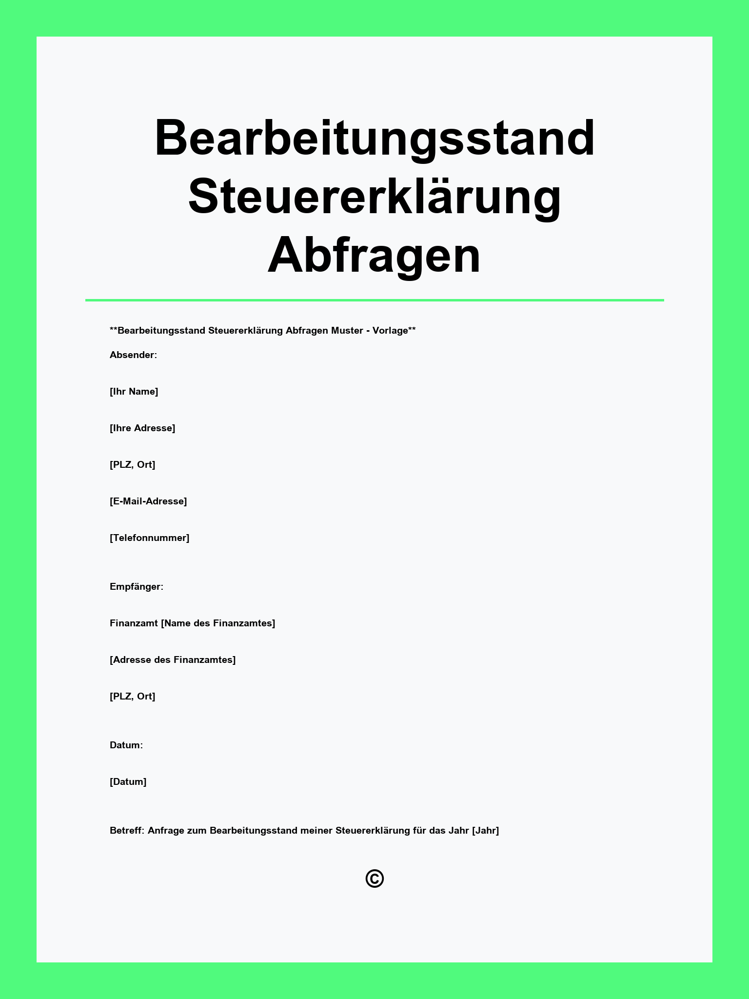 Bearbeitungsstand Steuererklärung Abfragen Muster