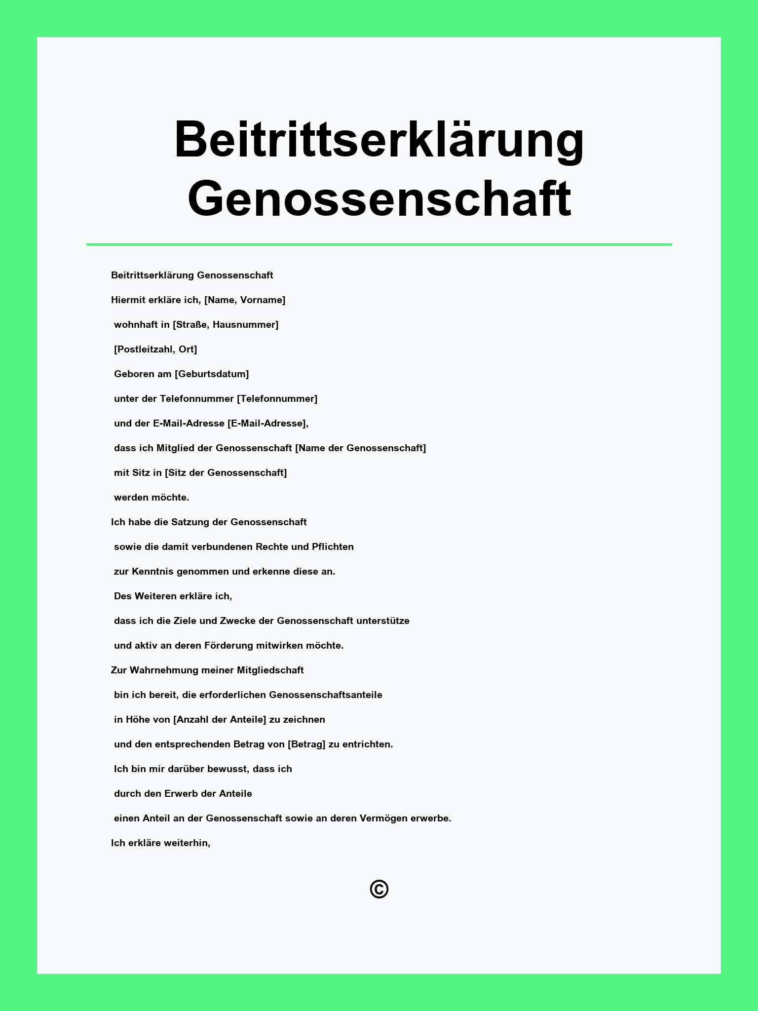 Beitrittserklärung Genossenschaft Muster