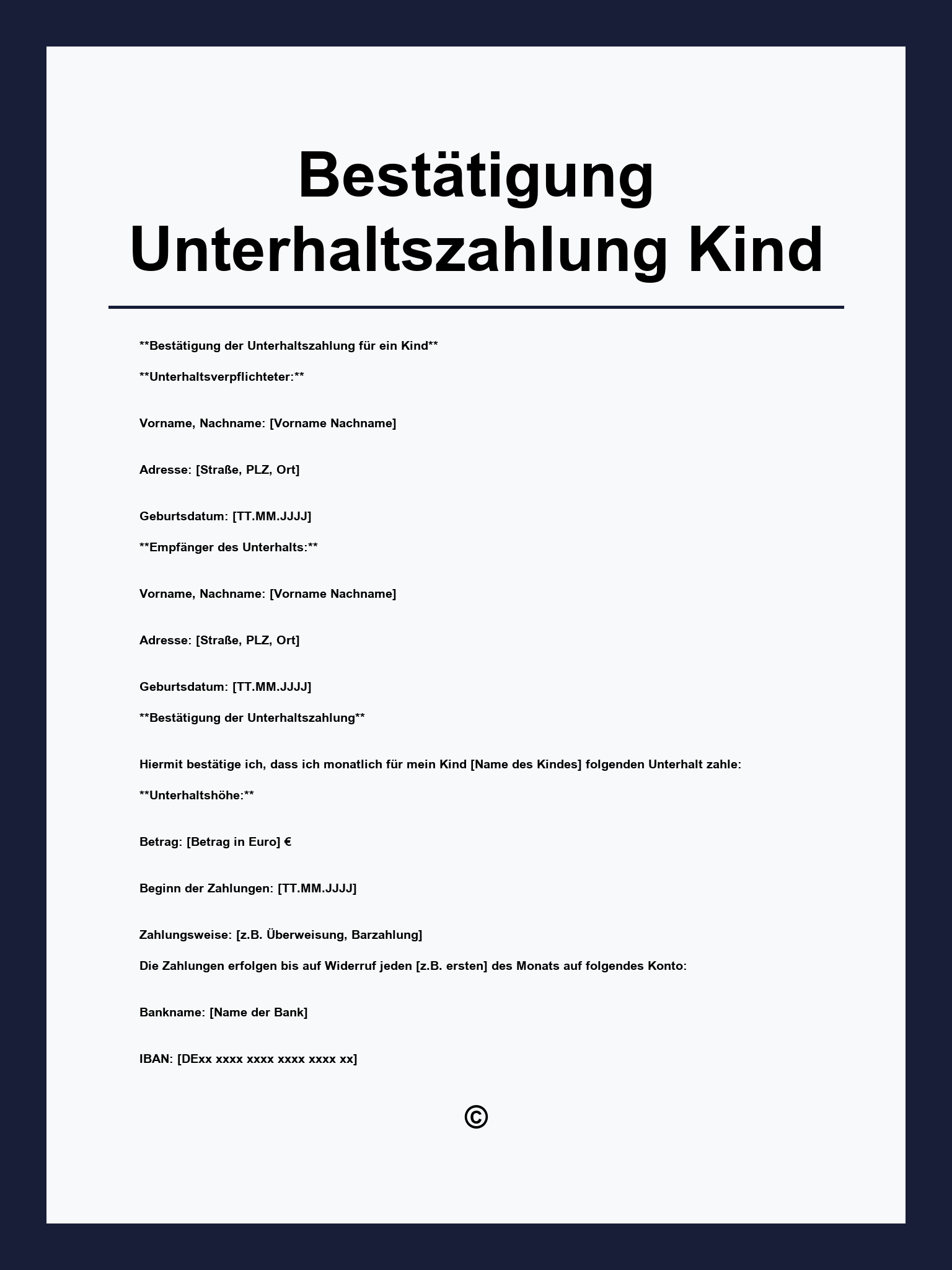 Bestätigung Unterhaltszahlung Kind Vordruck