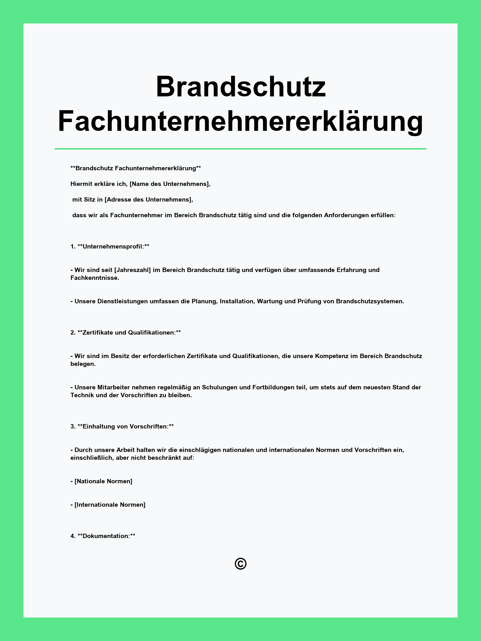Brandschutz Fachunternehmererklärung