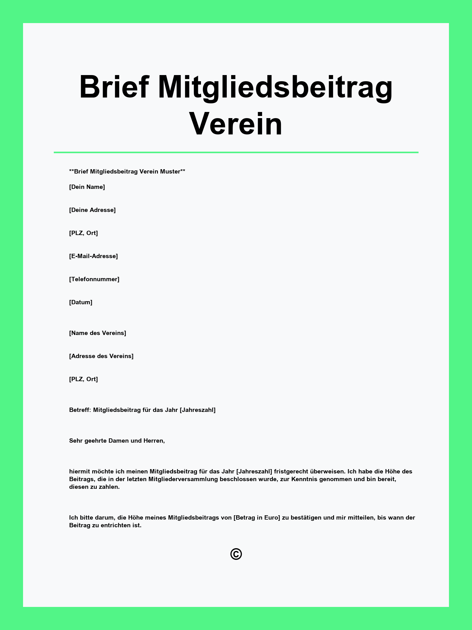 Musterbrief Mitgliedsbeitrag Verein