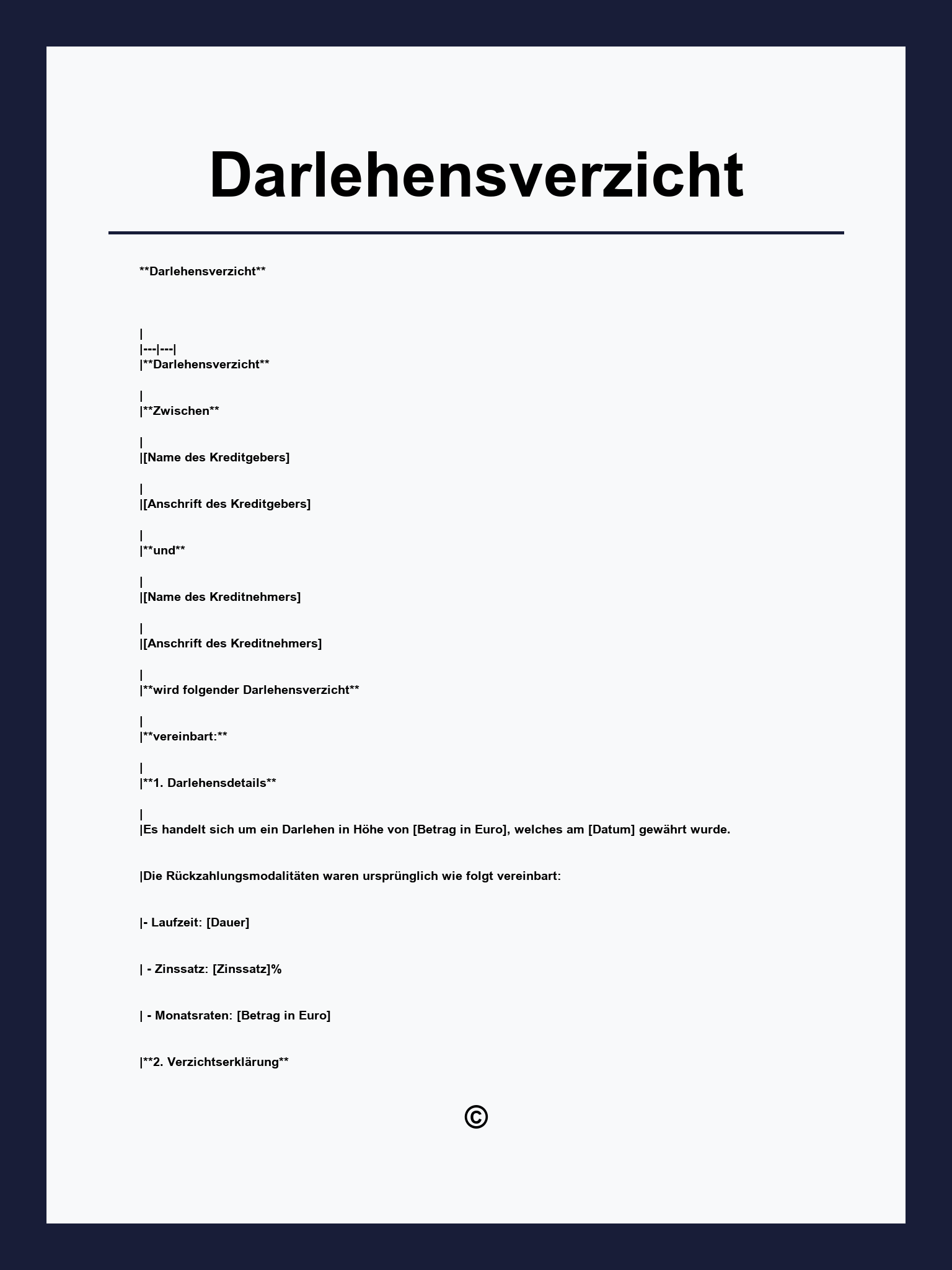 Darlehensverzicht Muster