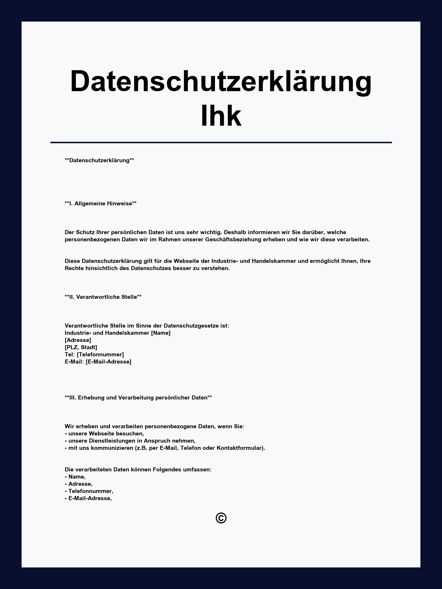 Datenschutzerklärung Vorlage Ihk