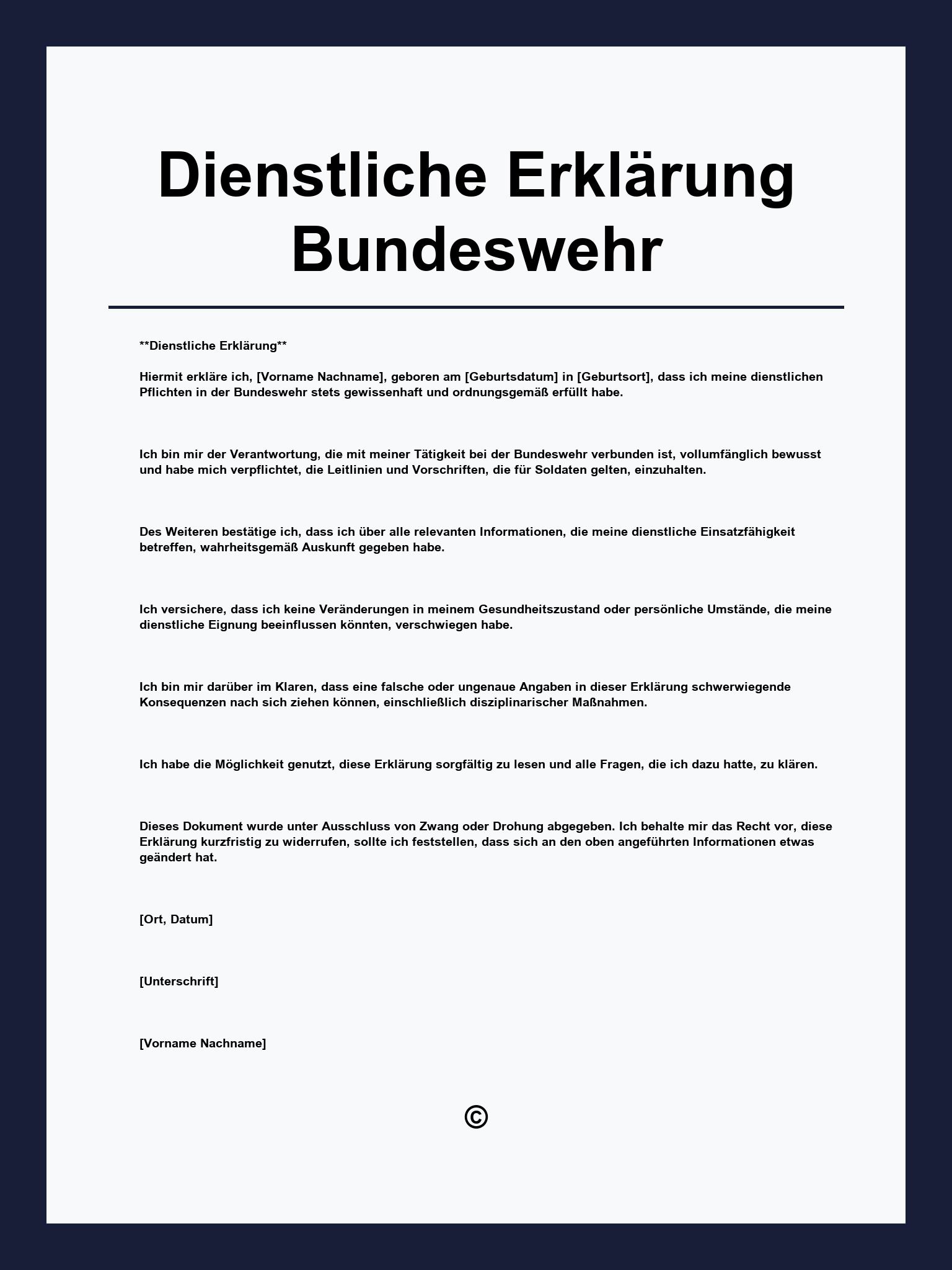 Dienstliche Erklärung Bundeswehr