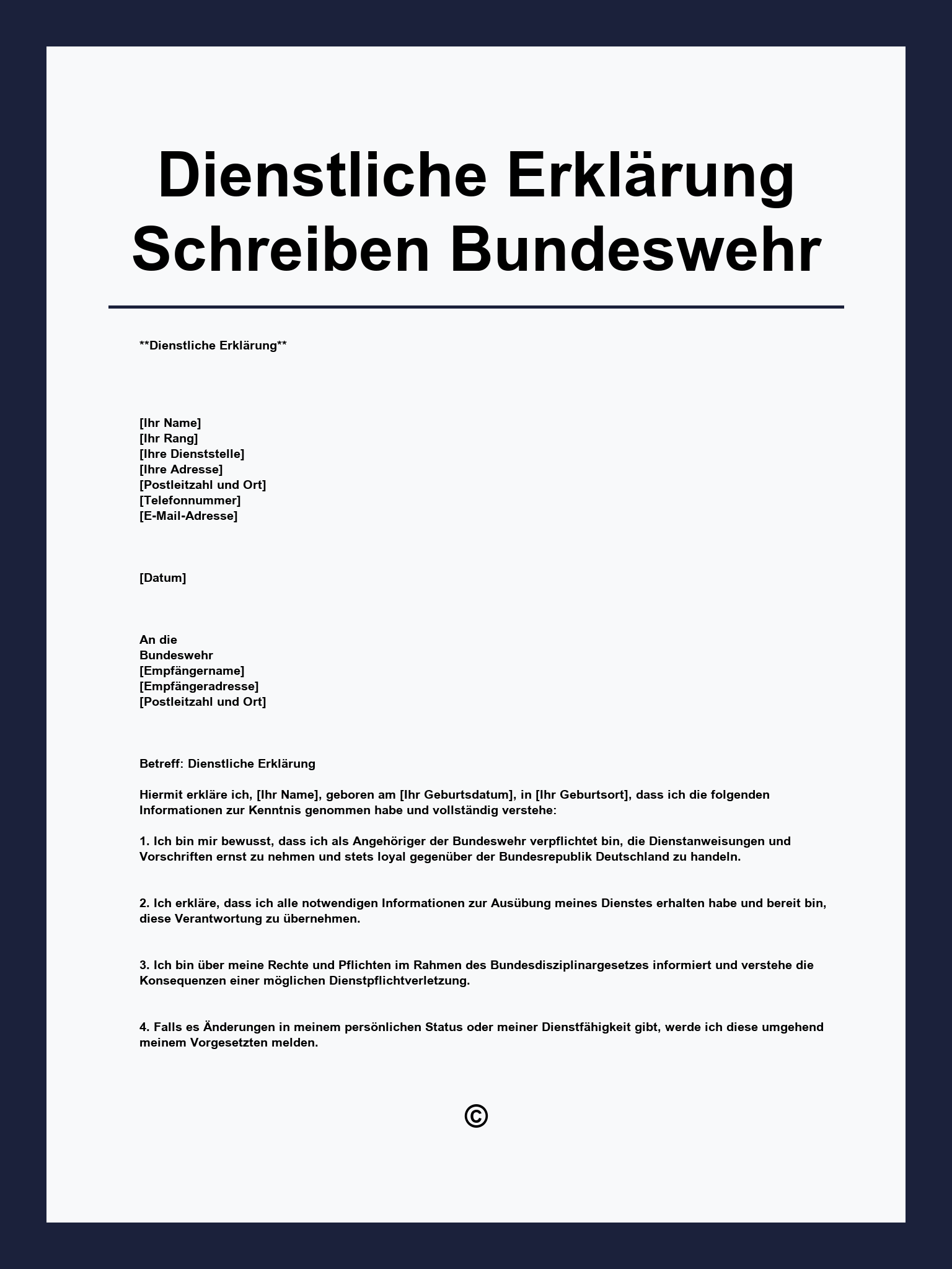 Dienstliche Erklärung Schreiben Bundeswehr