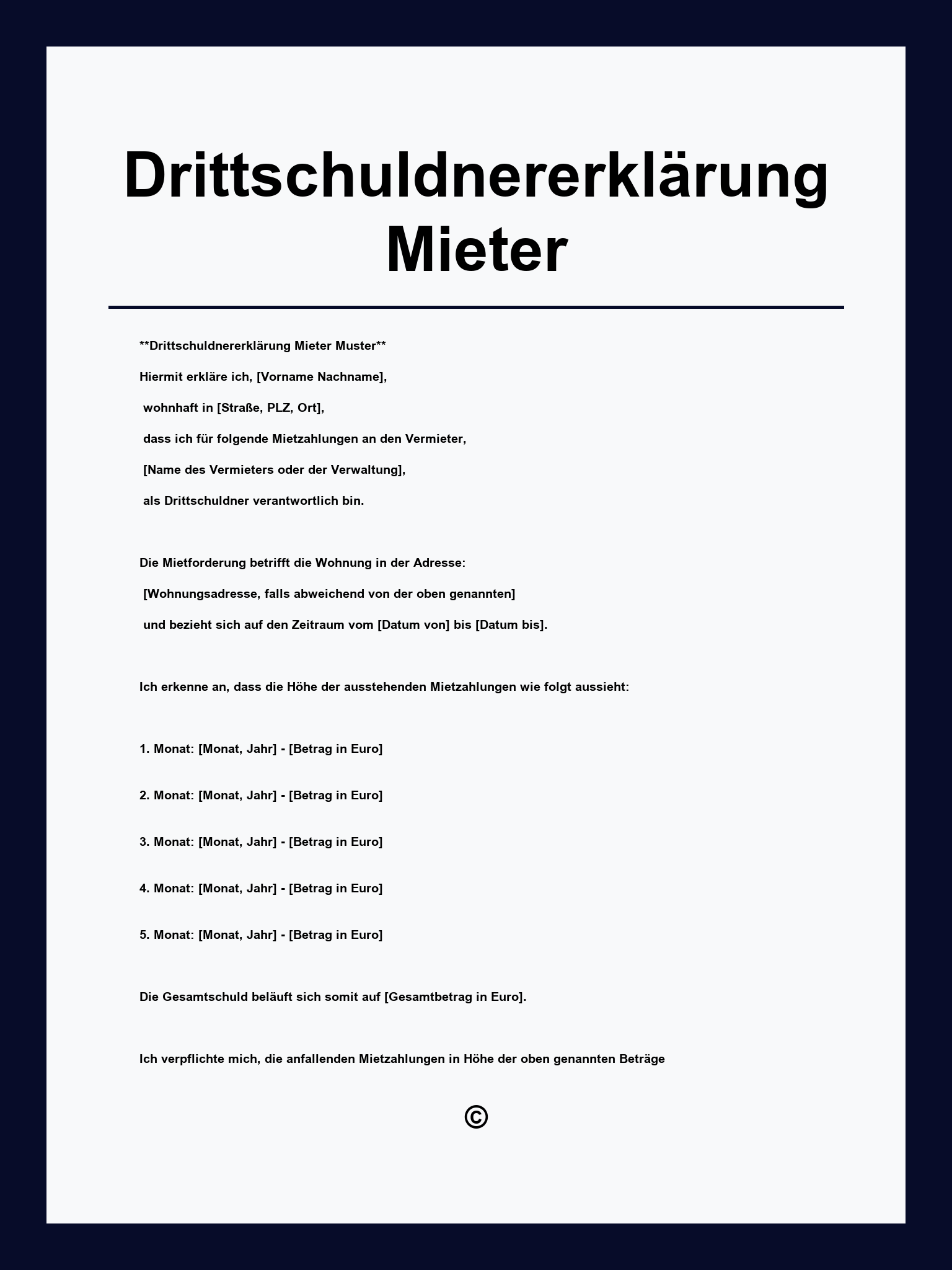 Drittschuldnererklärung Mieter Muster