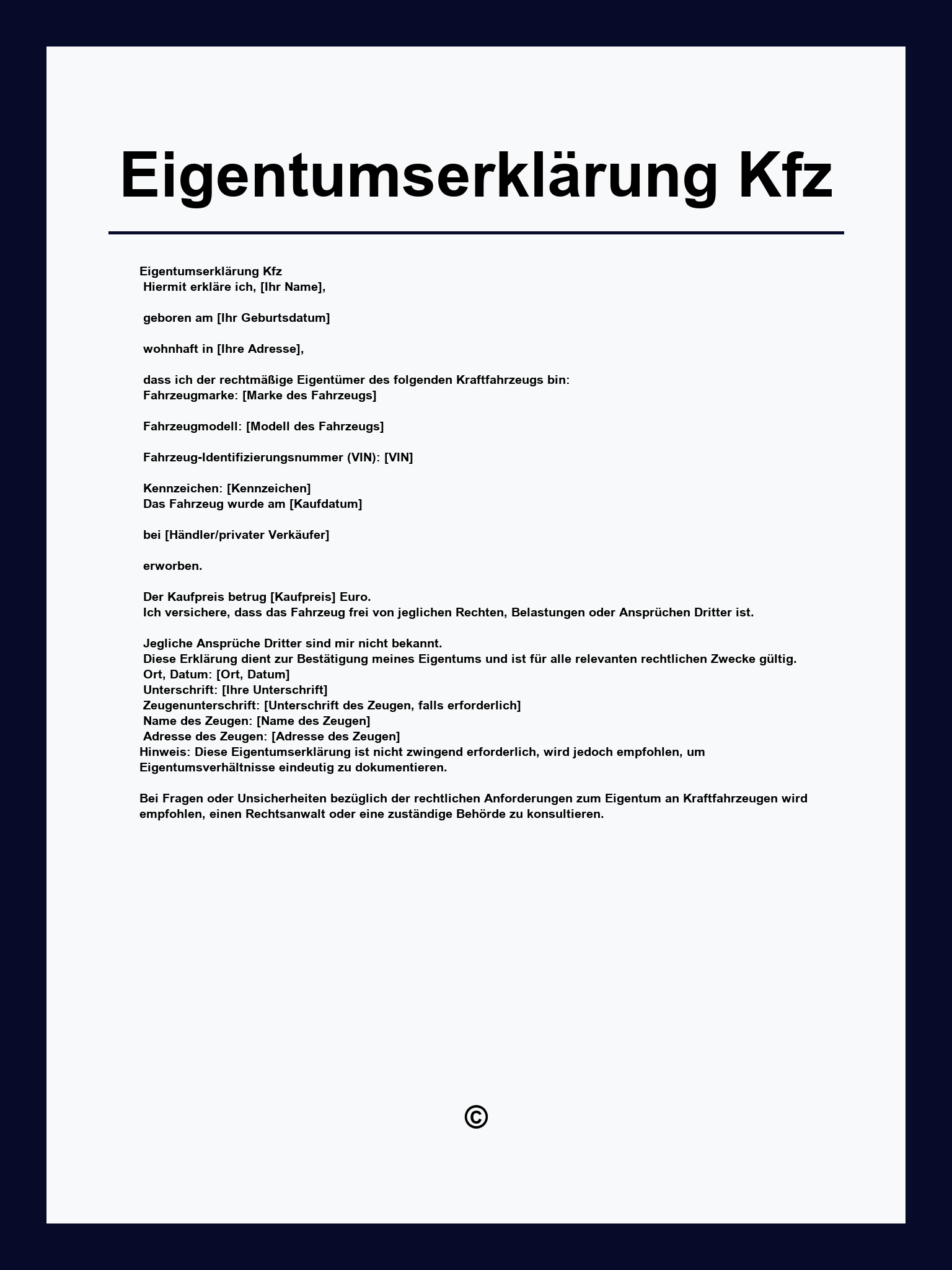 Eigentumserklärung Kfz