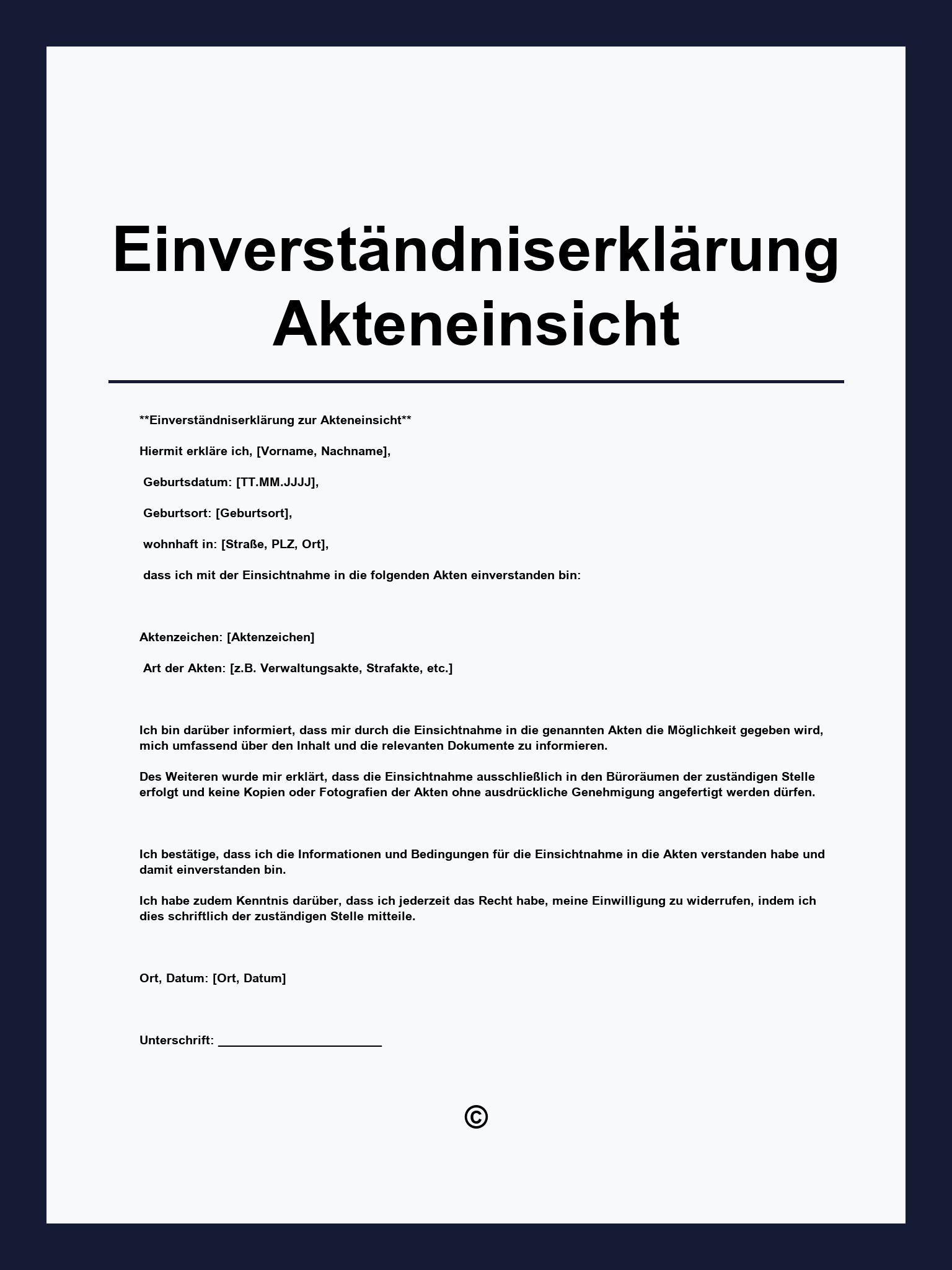 Einverständniserklärung Akteneinsicht Vorlage
