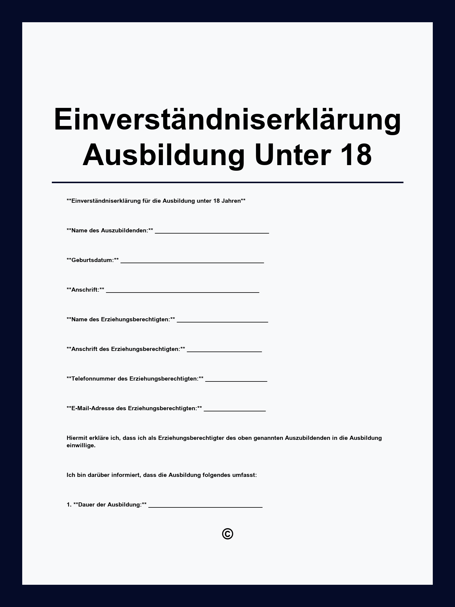 Einverständniserklärung Ausbildung Unter 18