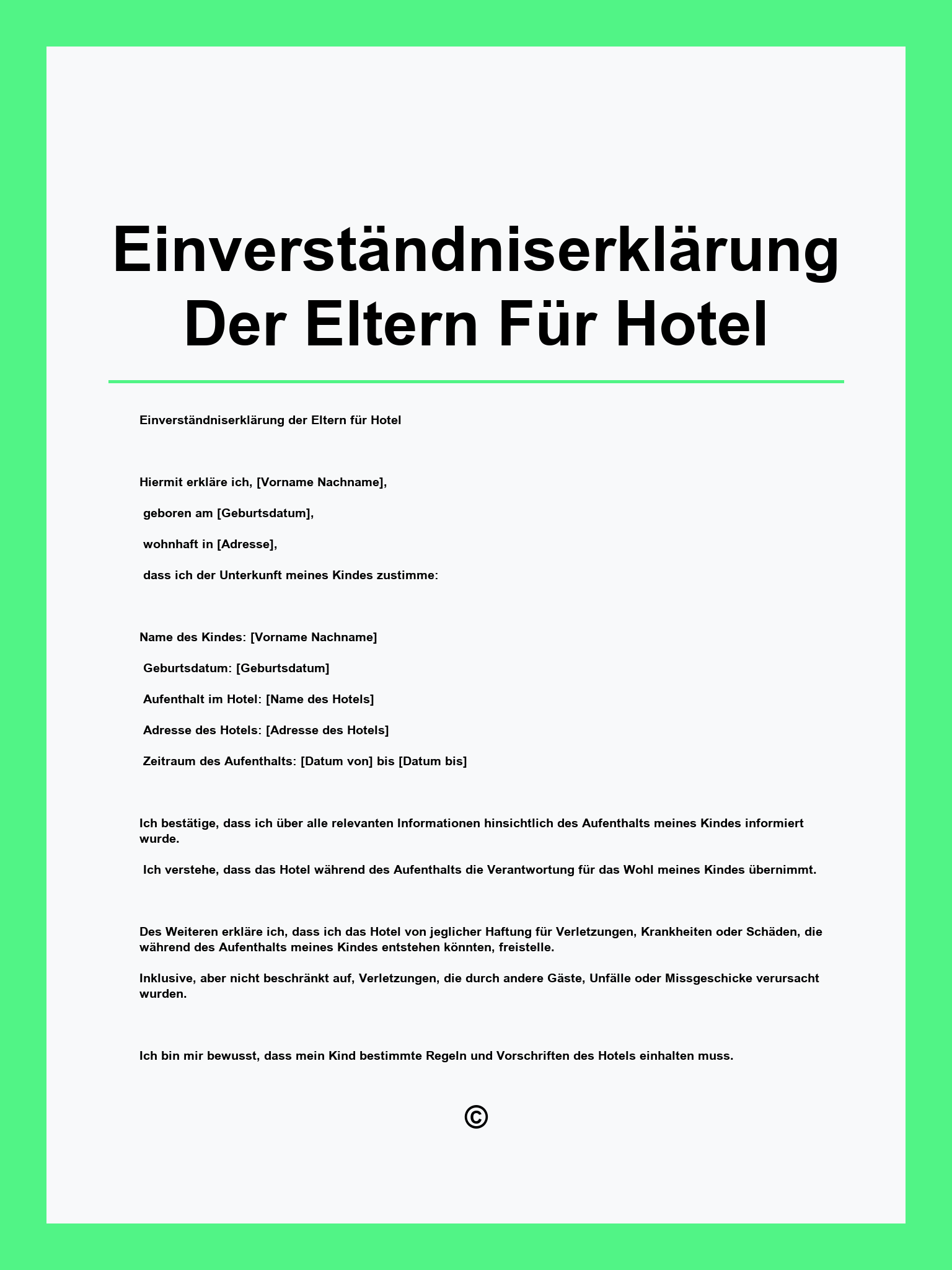 Einverständniserklärung Der Eltern Für Hotel