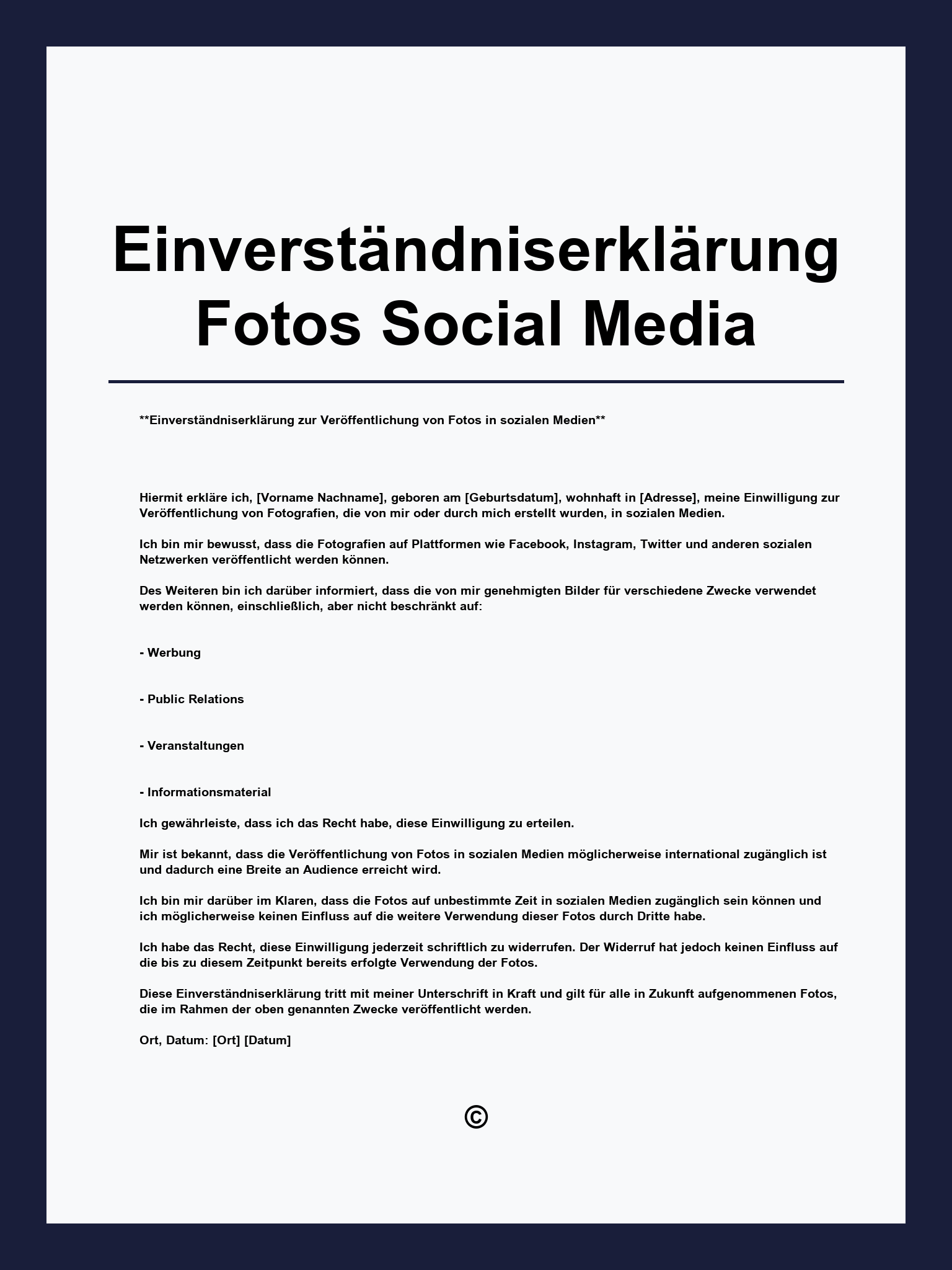 Vorlage Einverständniserklärung Fotos Social Media