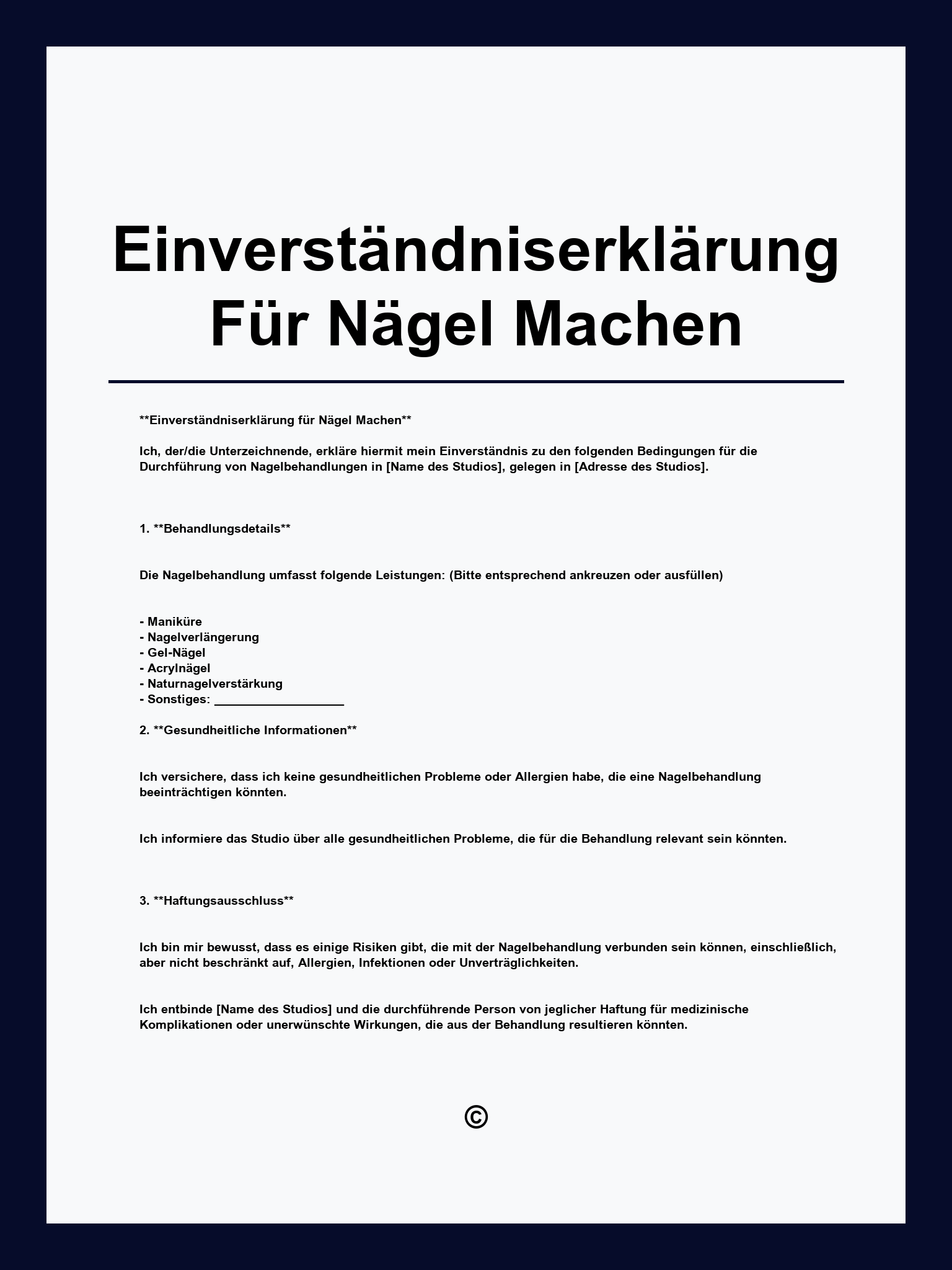 Einverständniserklärung Für Nägel Machen