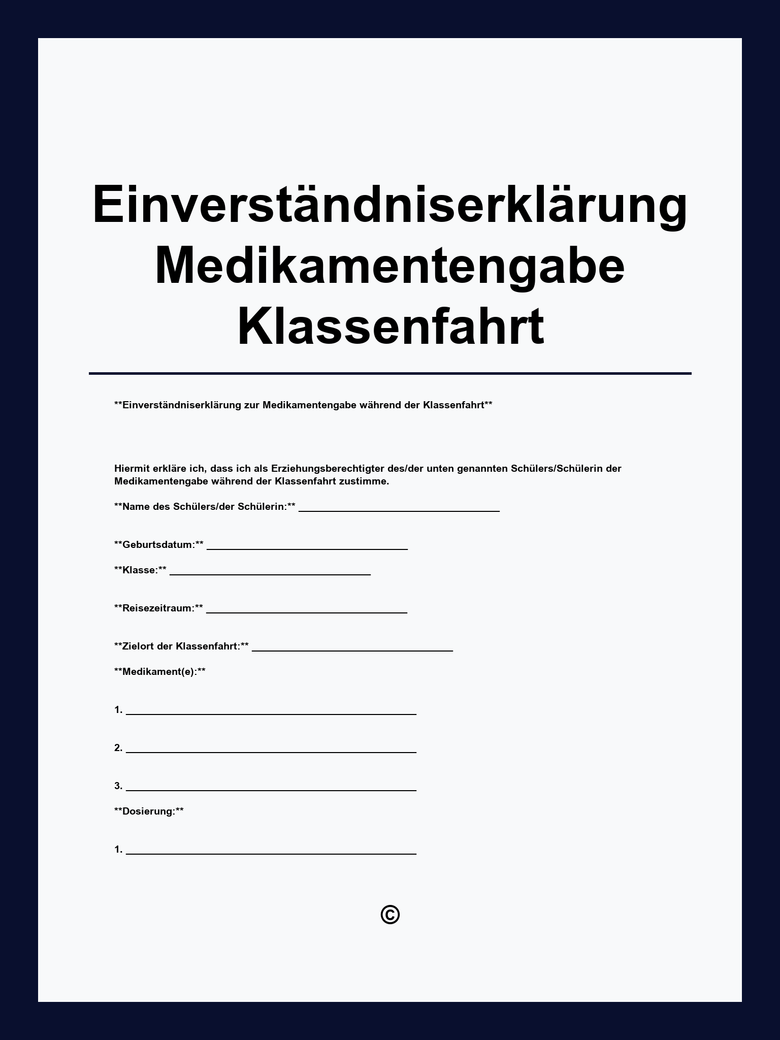 Einverständniserklärung Medikamentengabe Muster Klassenfahrt