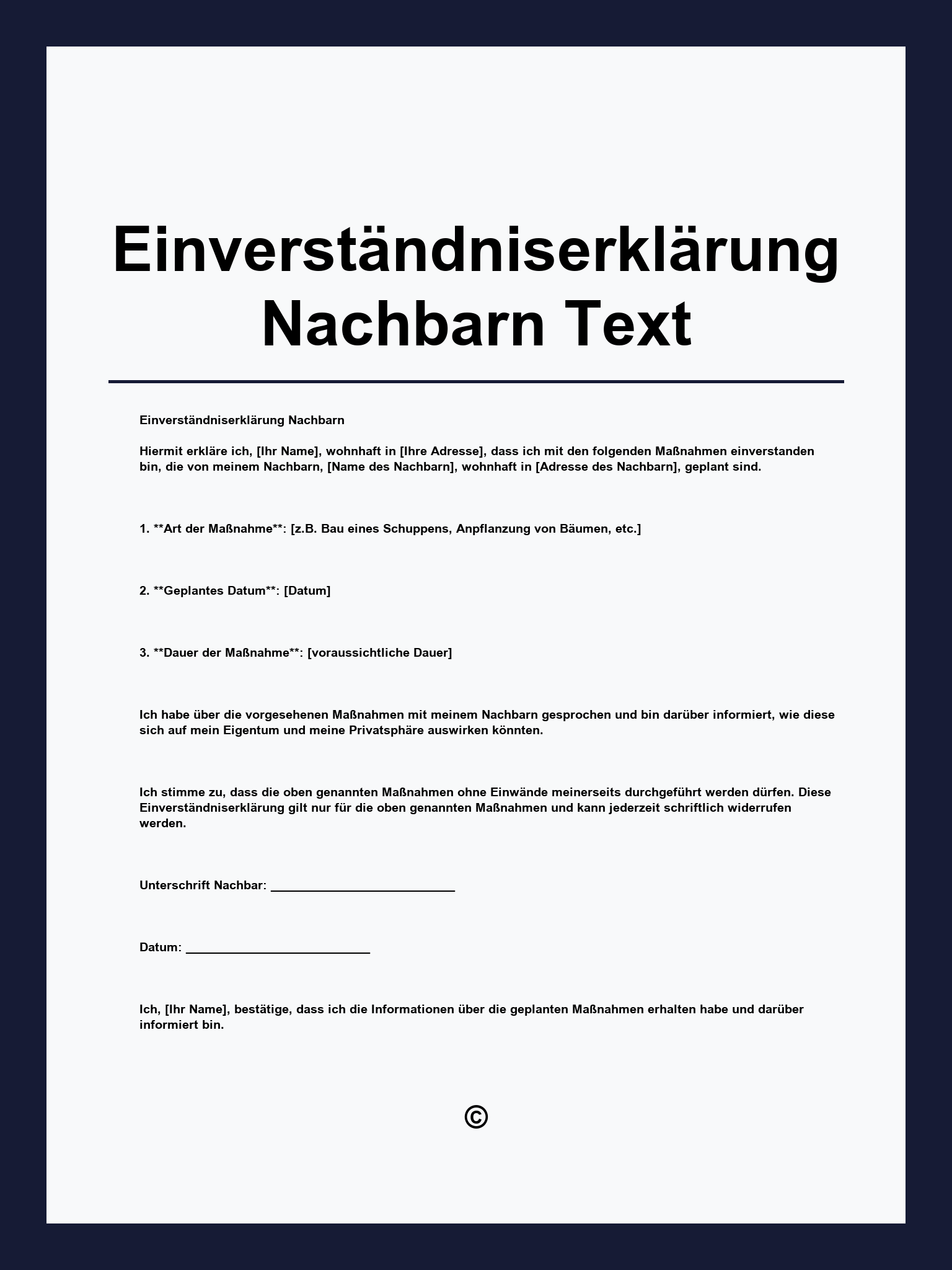 Einverständniserklärung Nachbarn Muster Textvorlage