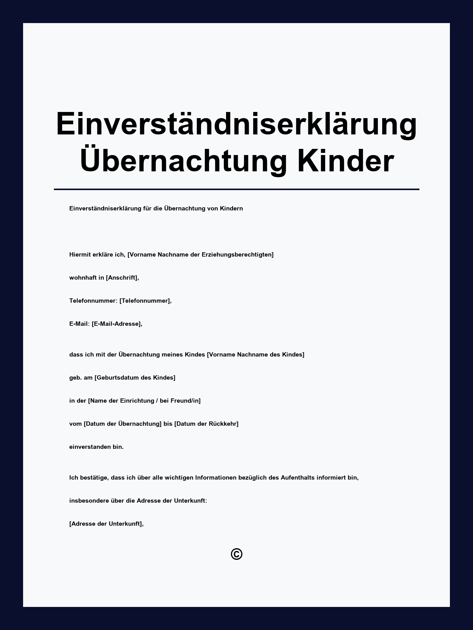 Einverständniserklärung Übernachtung Kinder