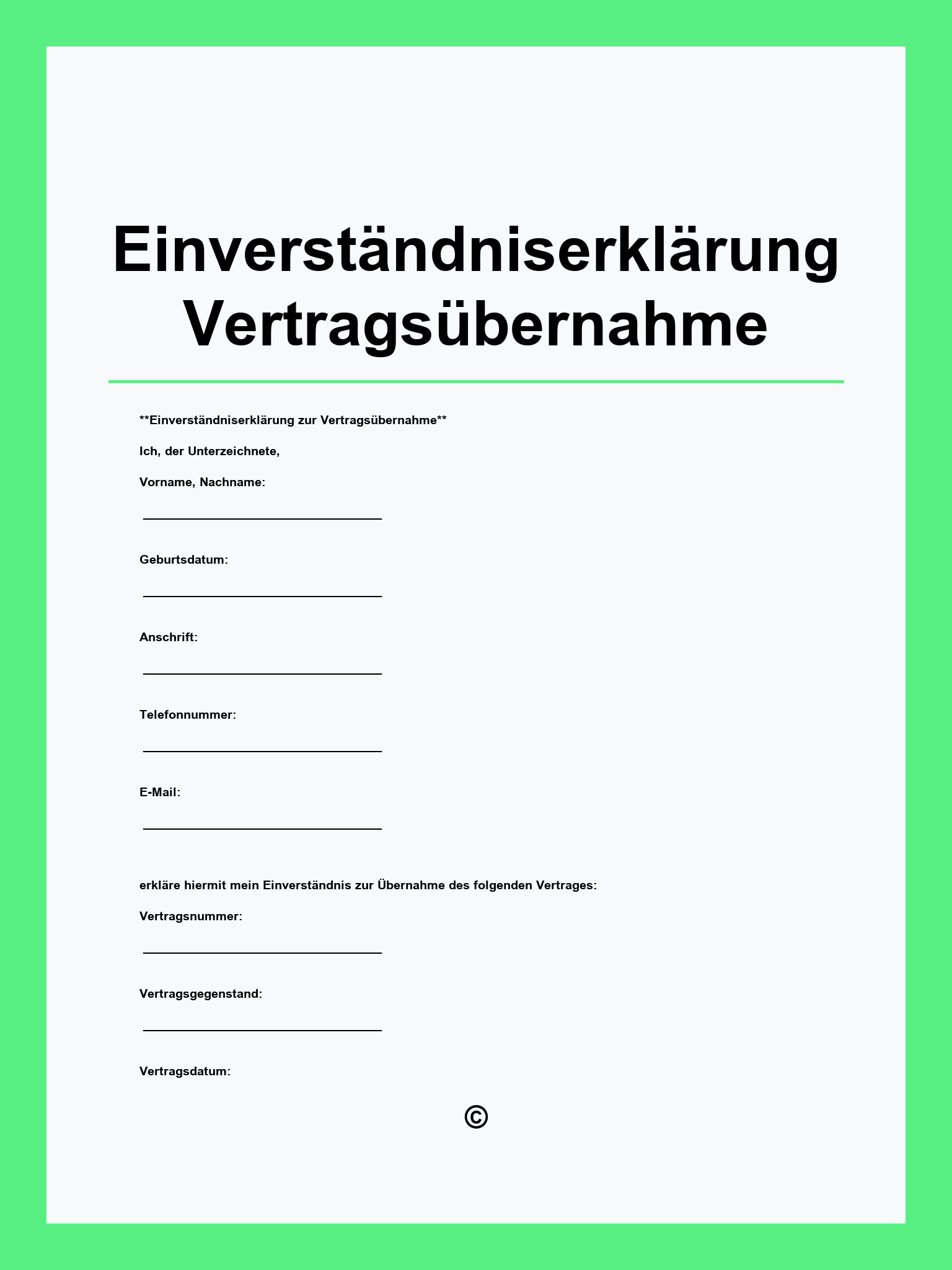 Einverständniserklärung Vertragsübernahme Muster
