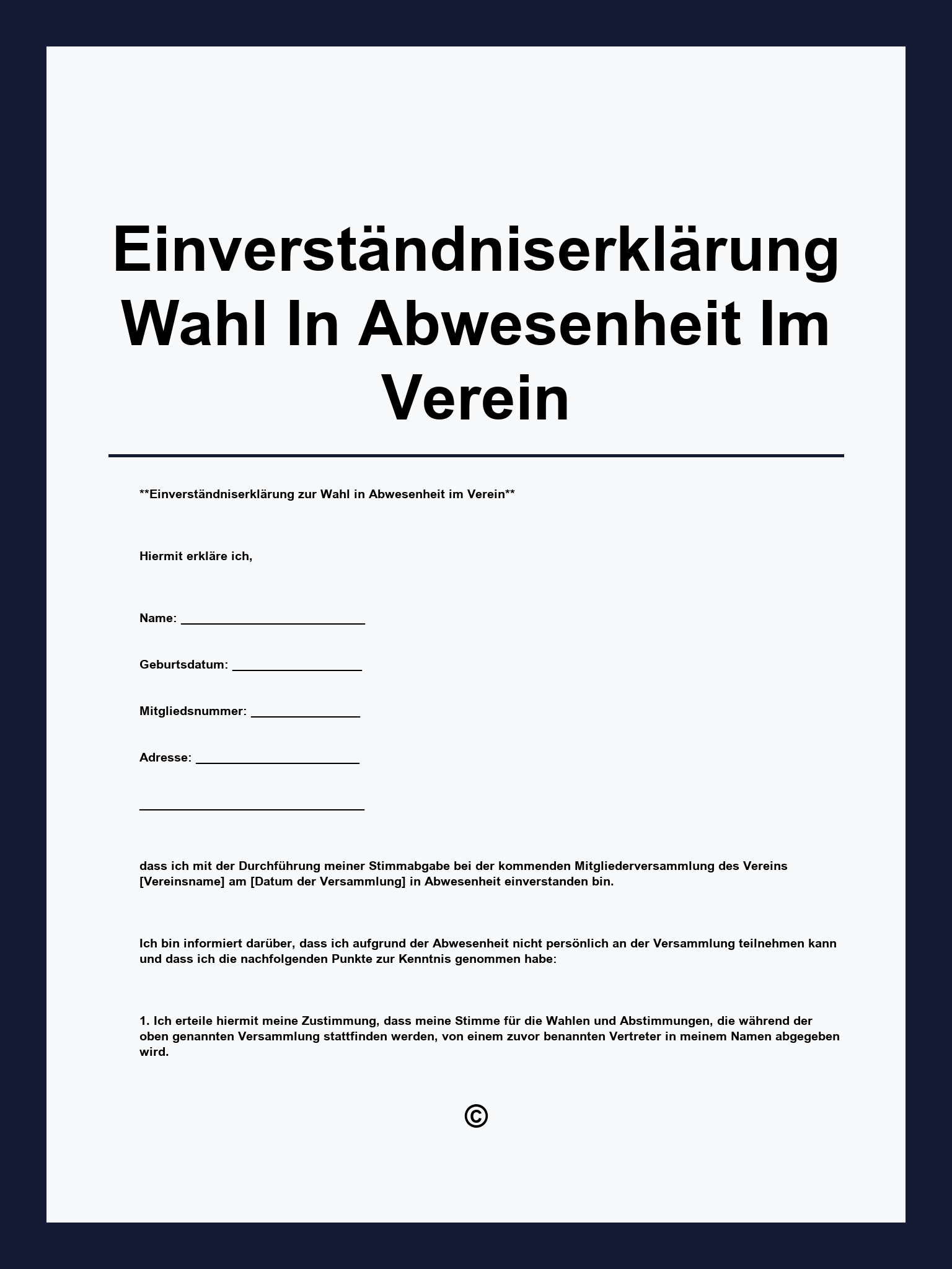 Einverständniserklärung Wahl In Abwesenheit Im Verein