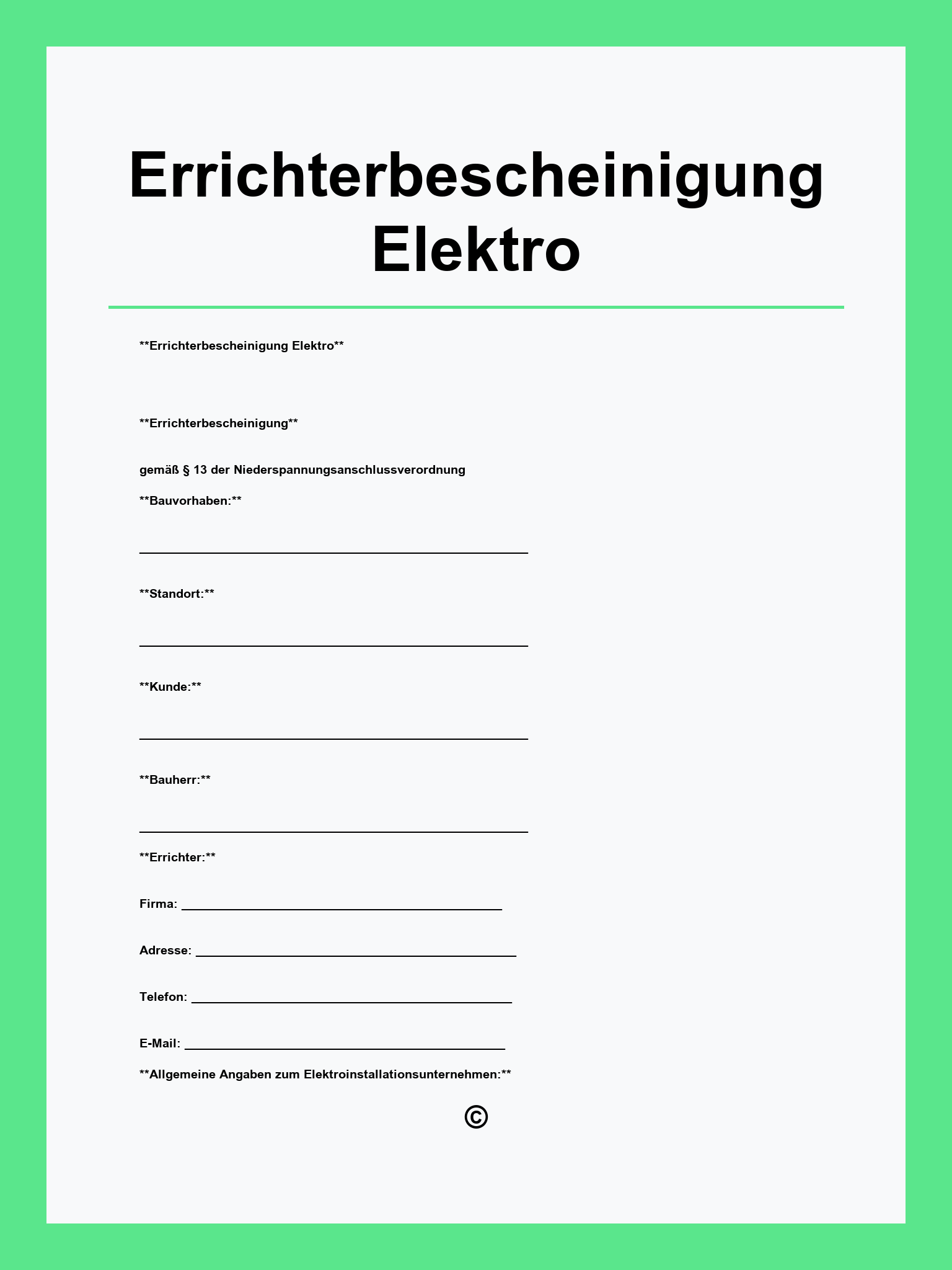 Errichterbescheinigung Elektro