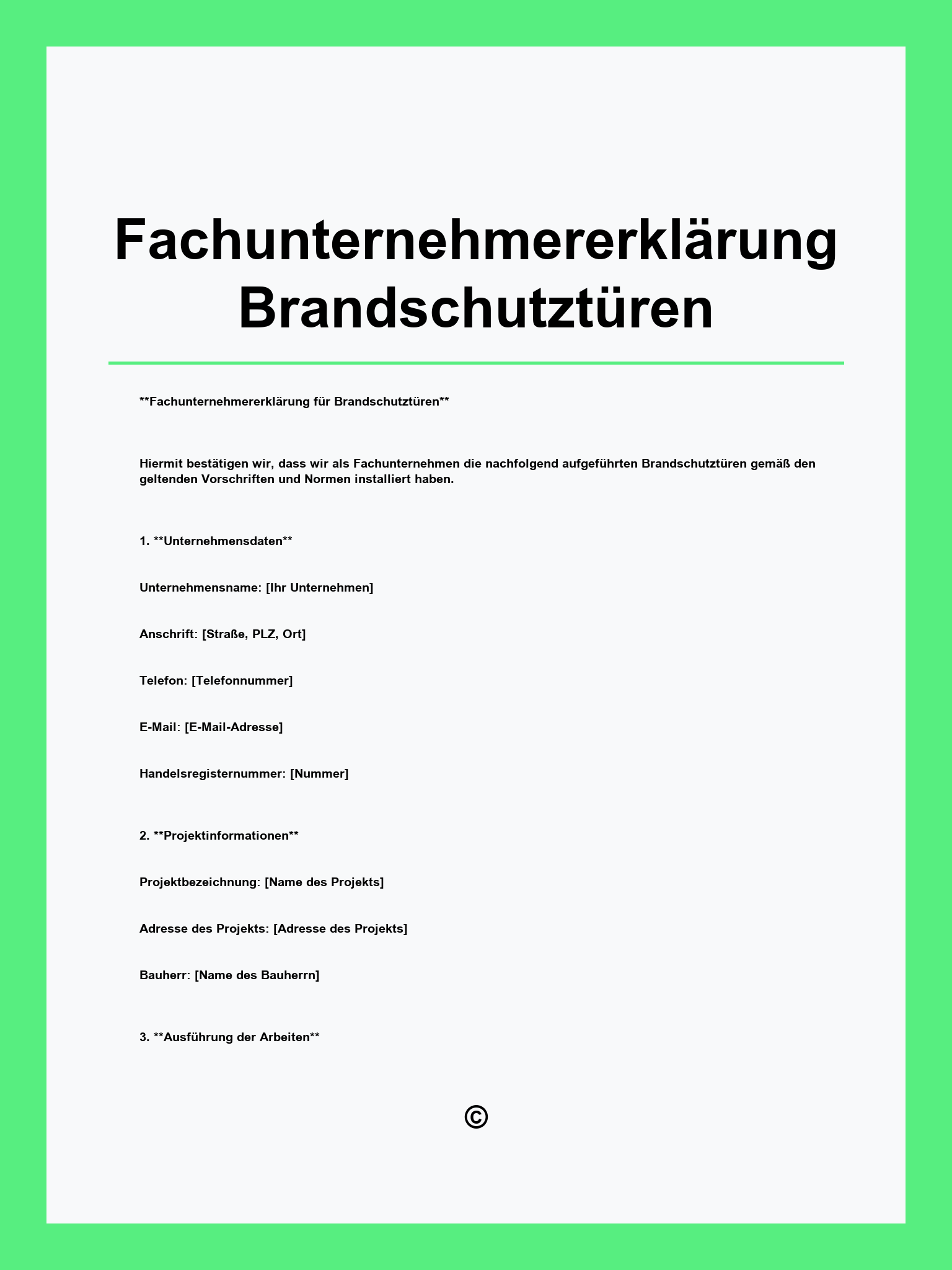 Fachunternehmererklärung Brandschutztüren