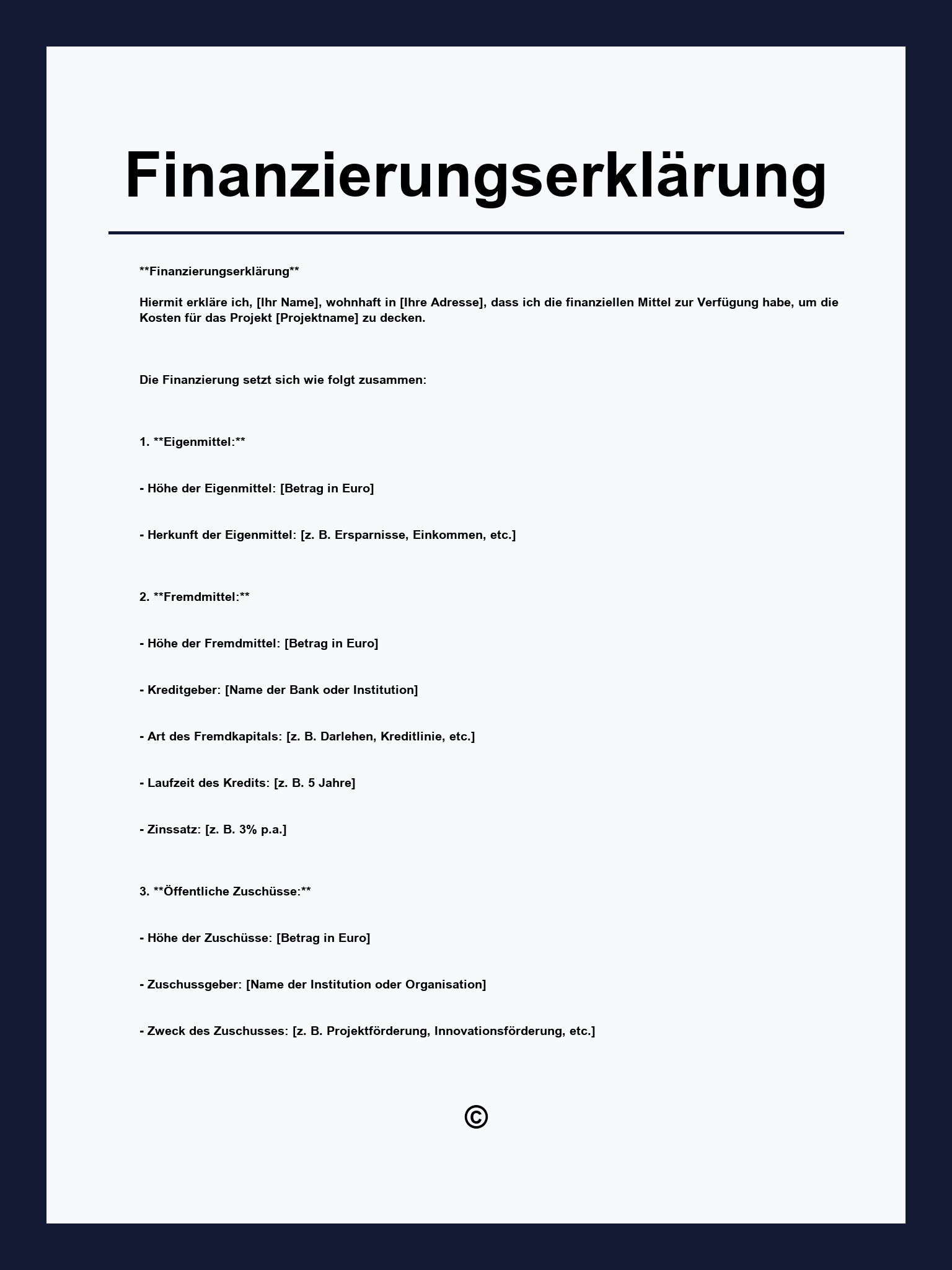 Finanzierungserklärung