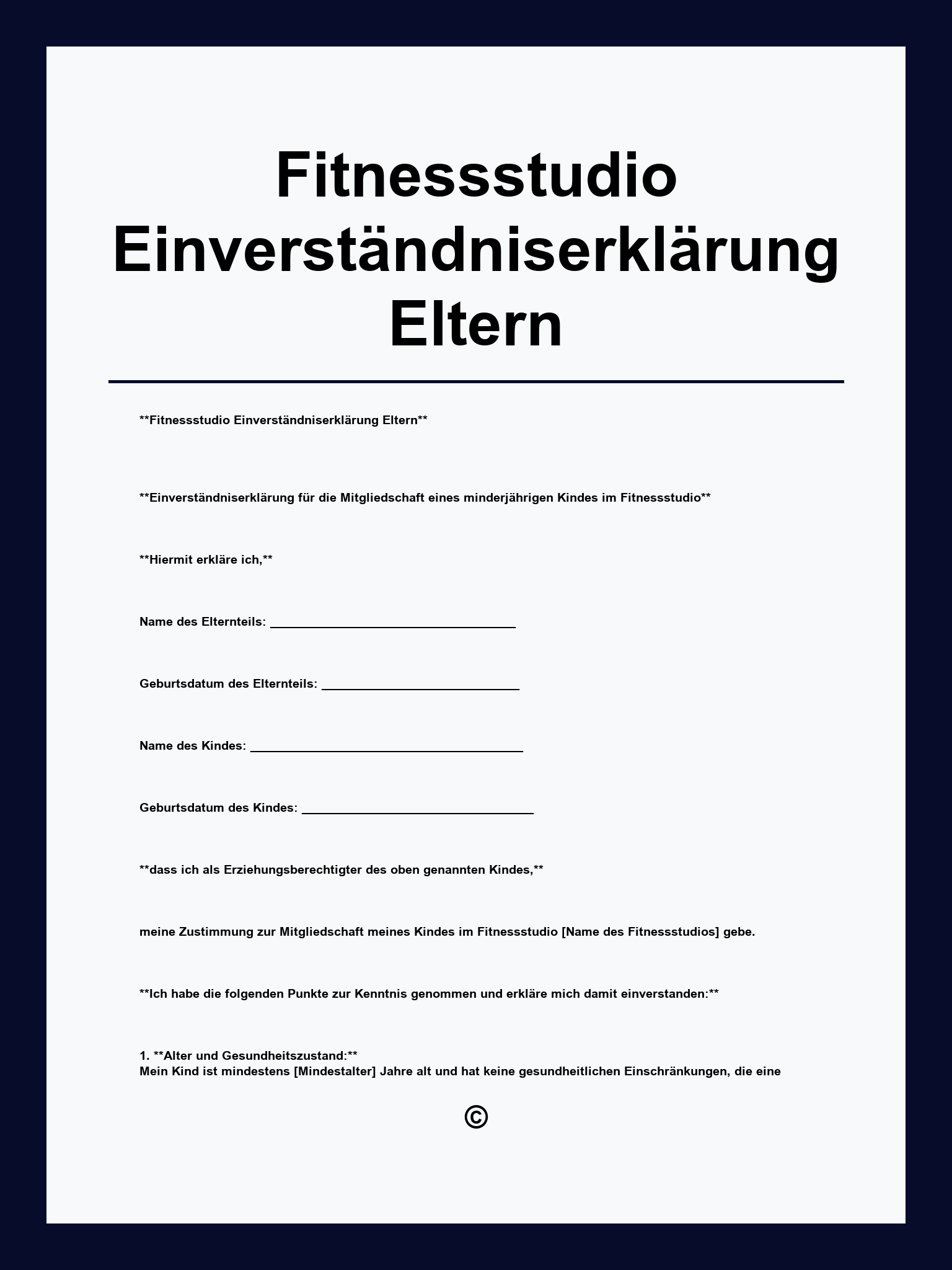 Fitnessstudio Einverständniserklärung Eltern