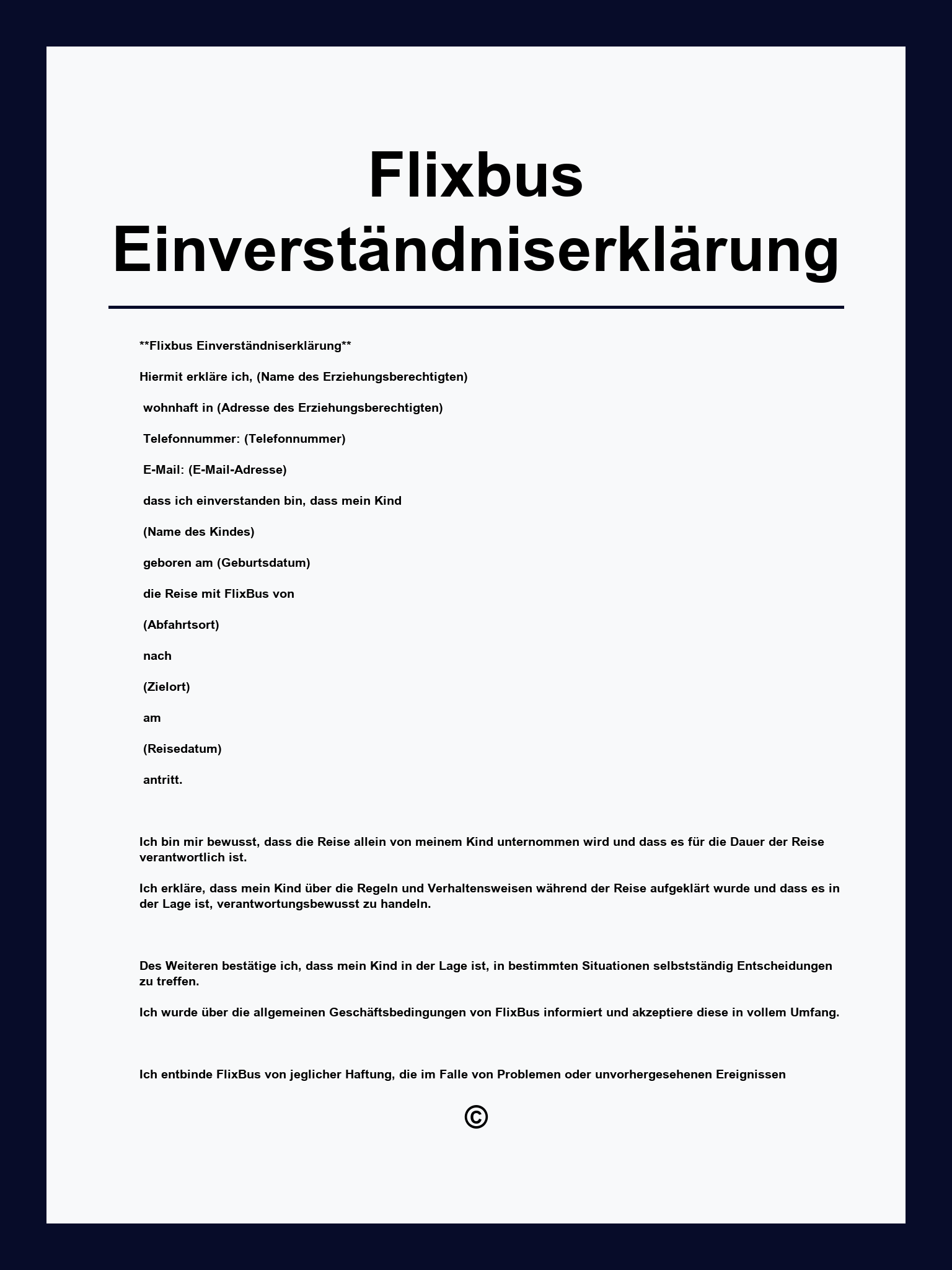 Flixbus Einverständniserklärung Formular