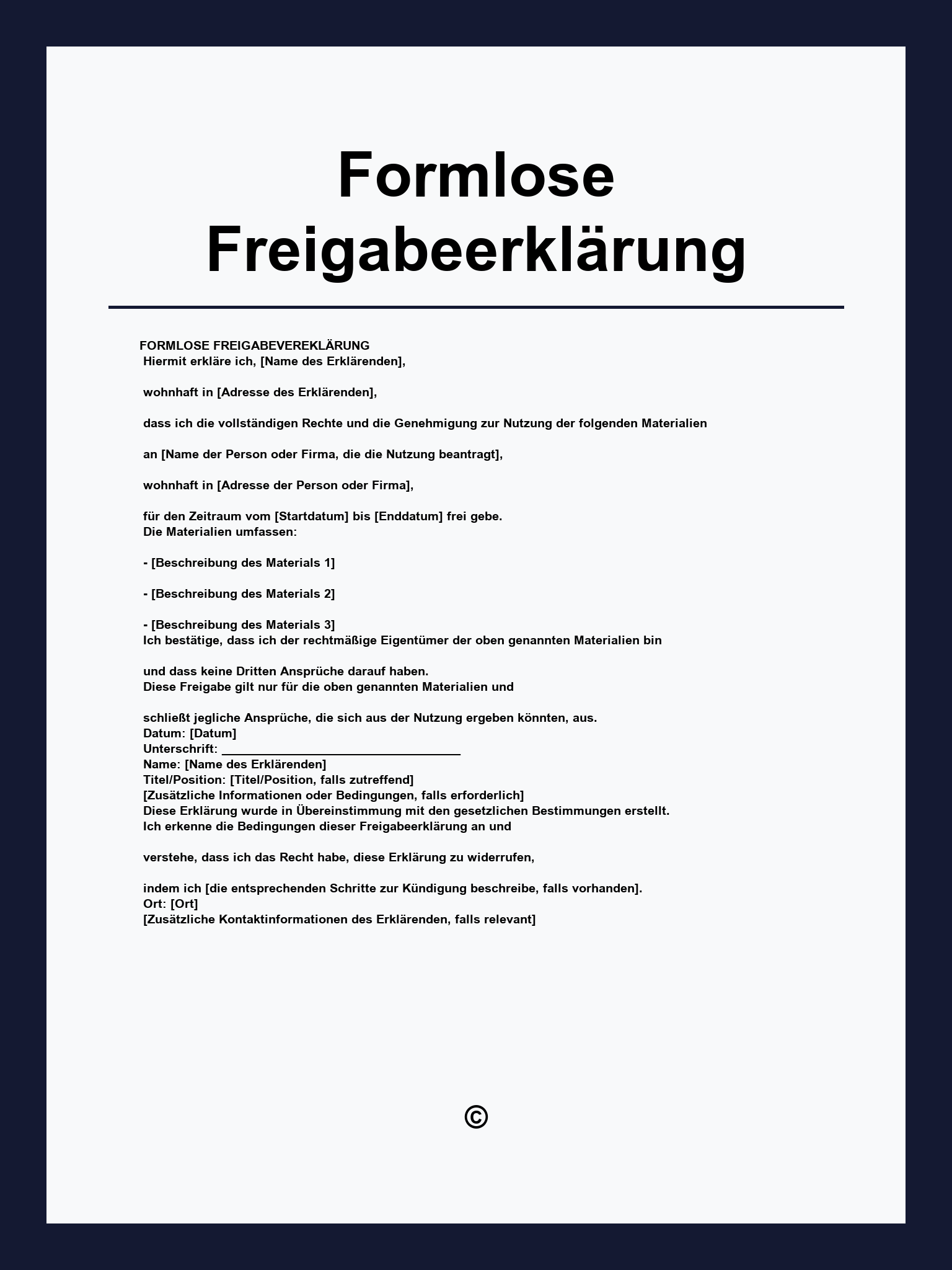 Formlose Freigabeerklärung Muster