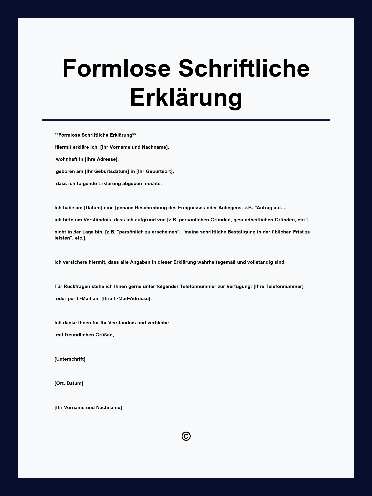 Formlose Schriftliche Erklärung Muster