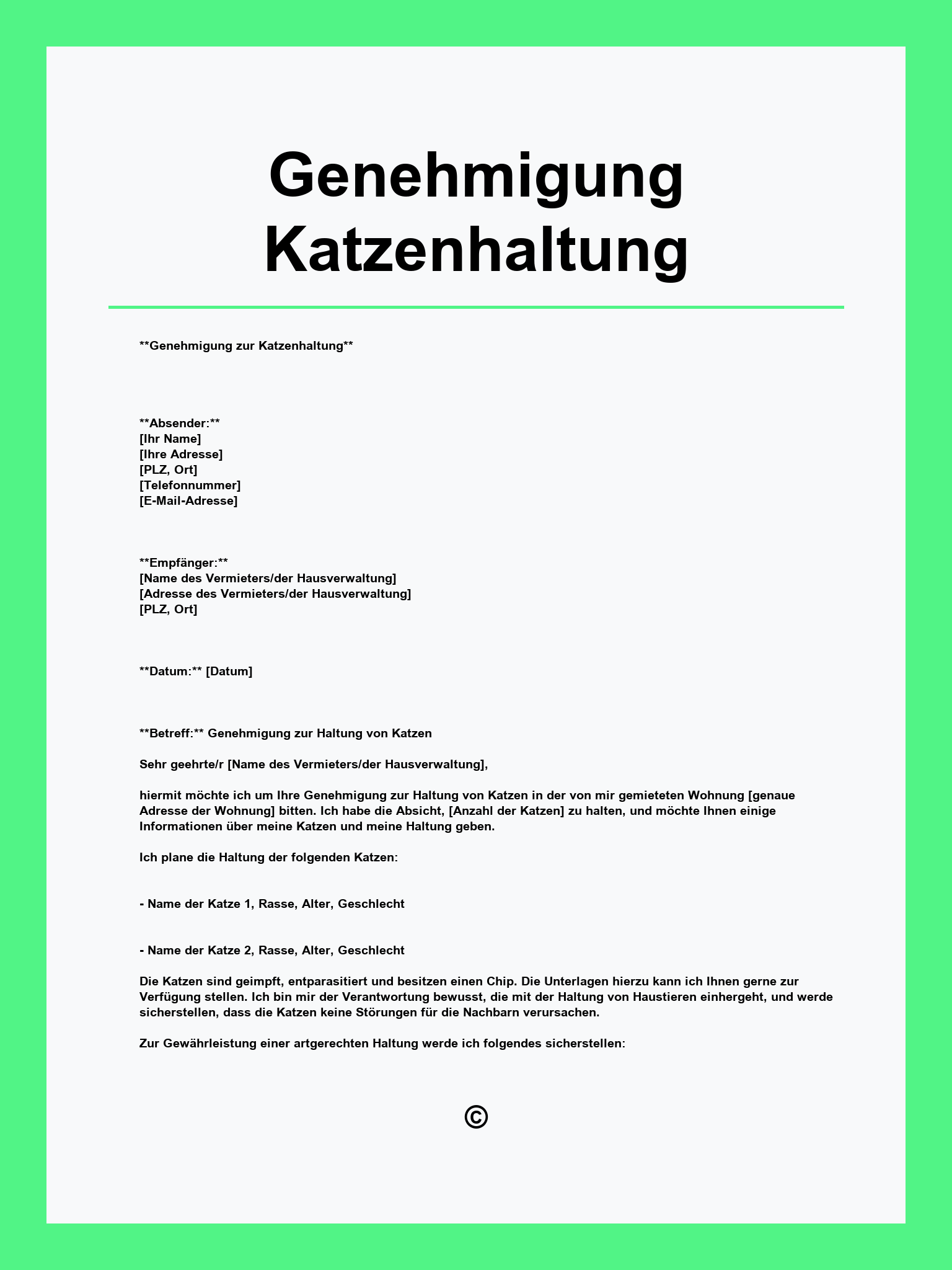 Genehmigung Katzenhaltung Vorlage