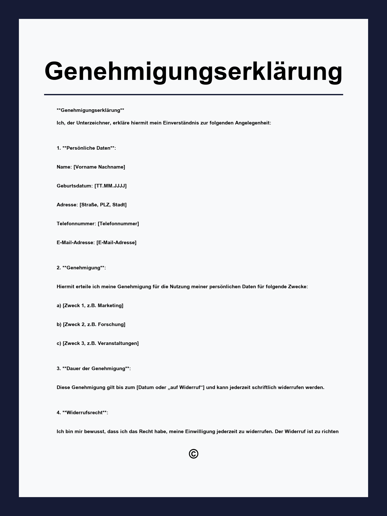 Genehmigungserklärung Muster