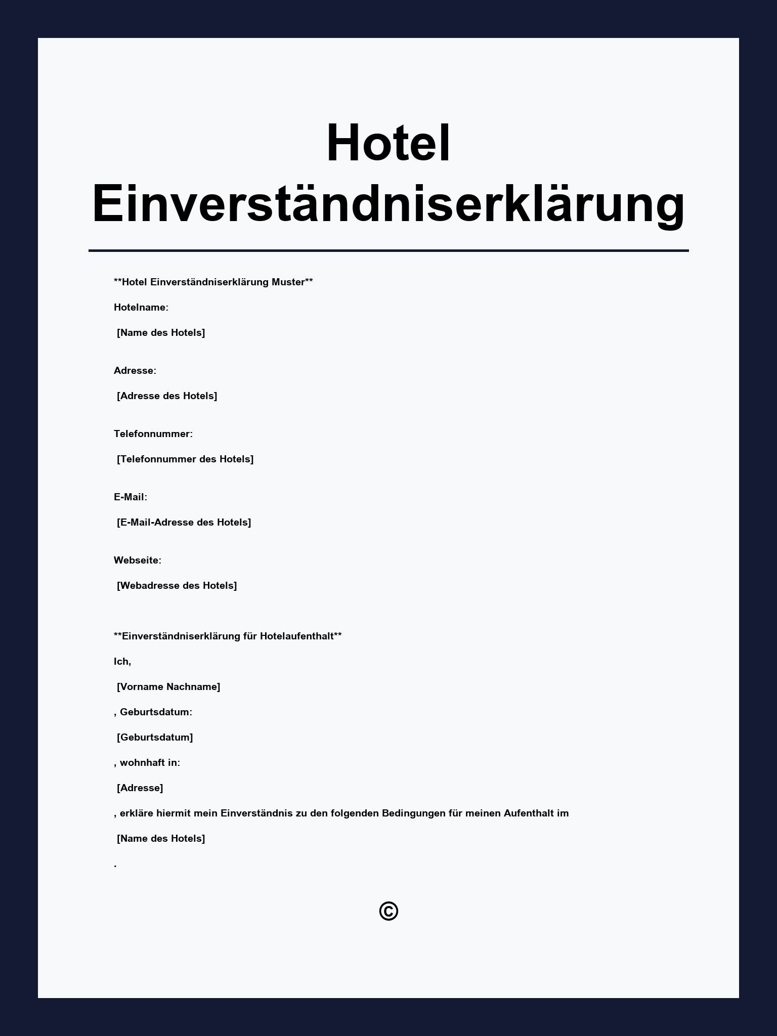 Hotel Einverständniserklärung