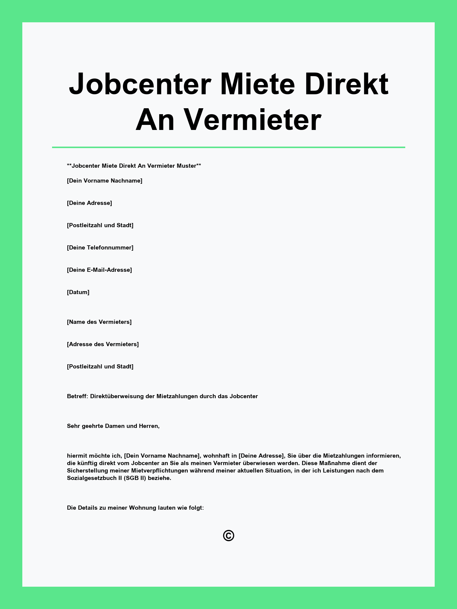 Jobcenter Miete Direkt An Vermieter Muster