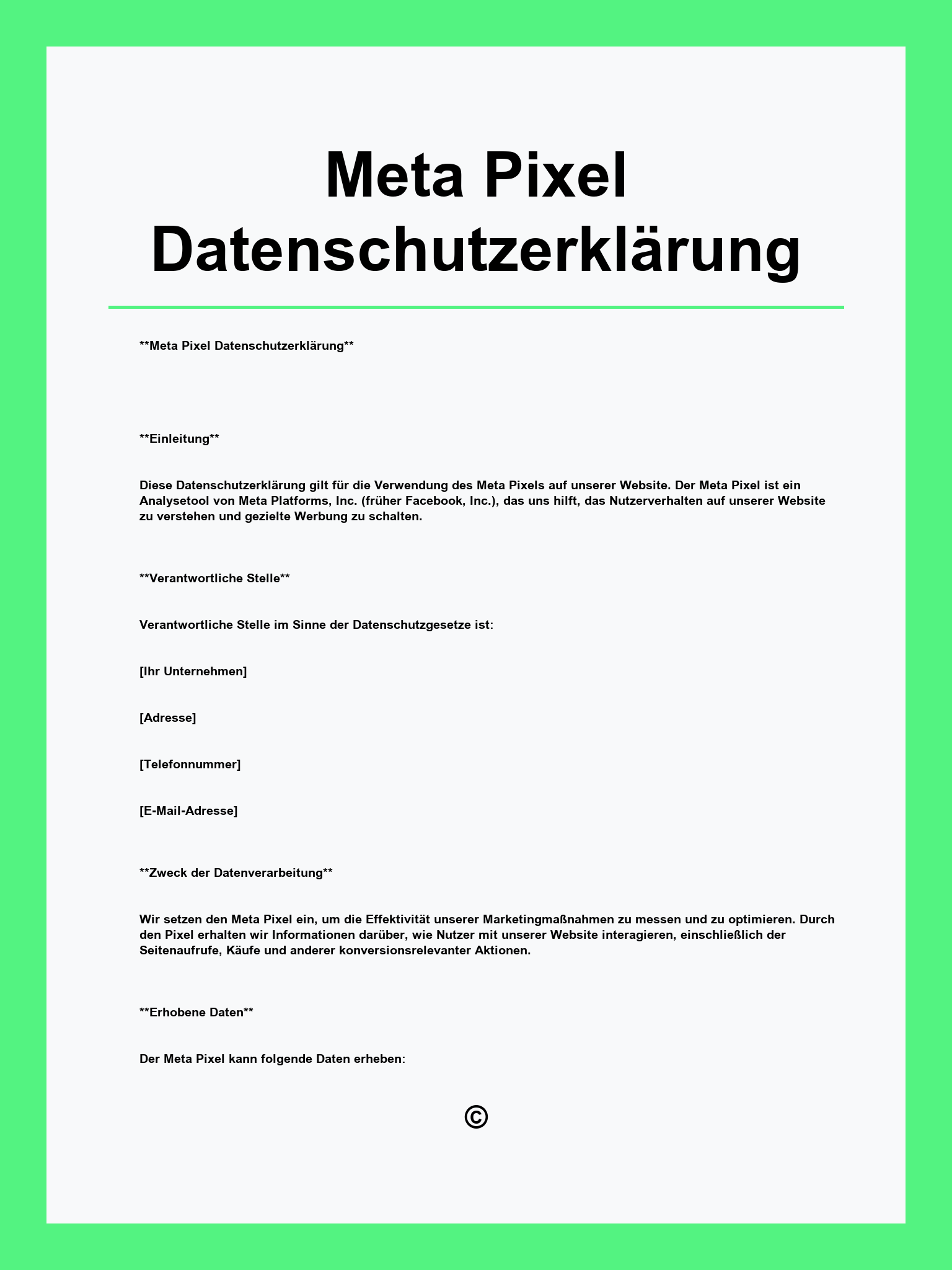 Meta Pixel Datenschutzerklärung Muster