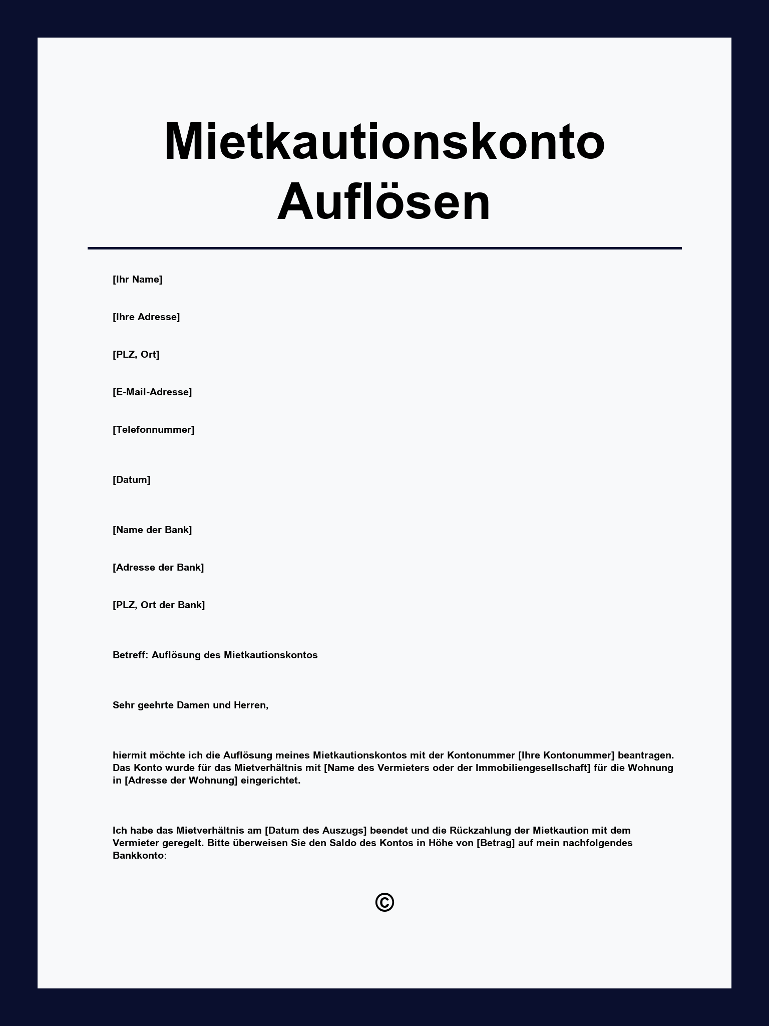 Mietkautionskonto Auflösen Formular