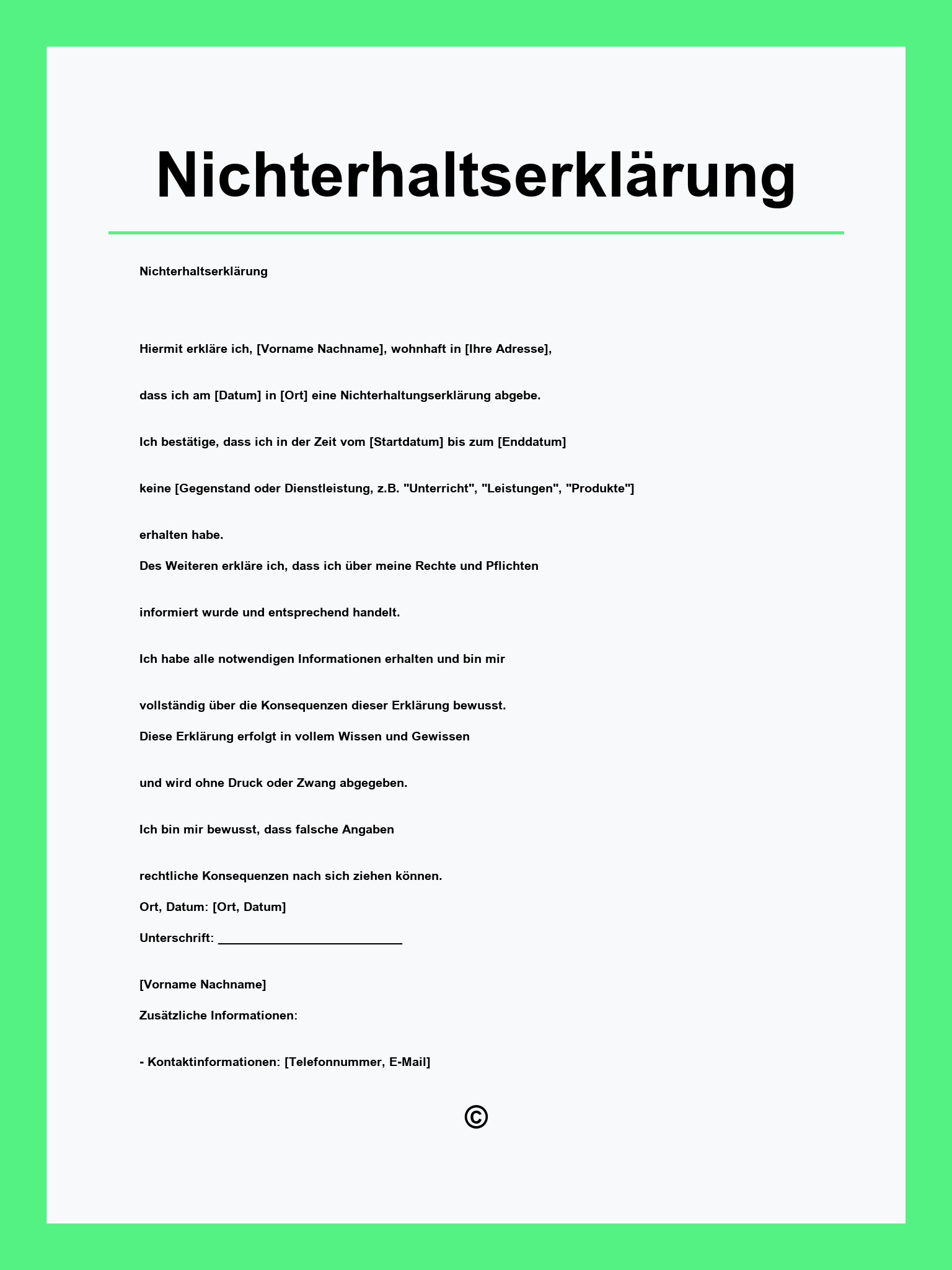 Nichterhaltserklärung Muster