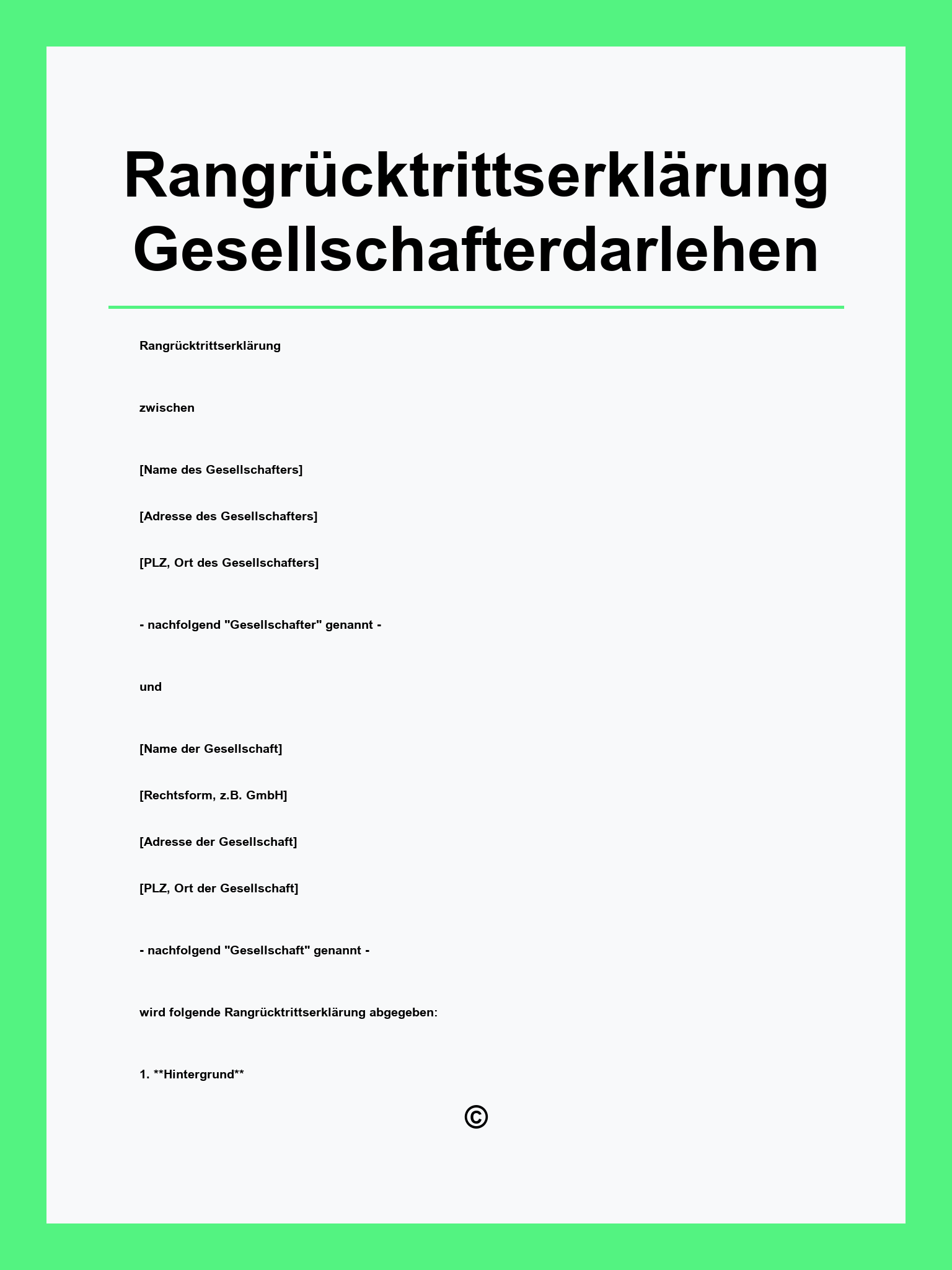 Rangrücktrittserklärung Gesellschafterdarlehen Muster