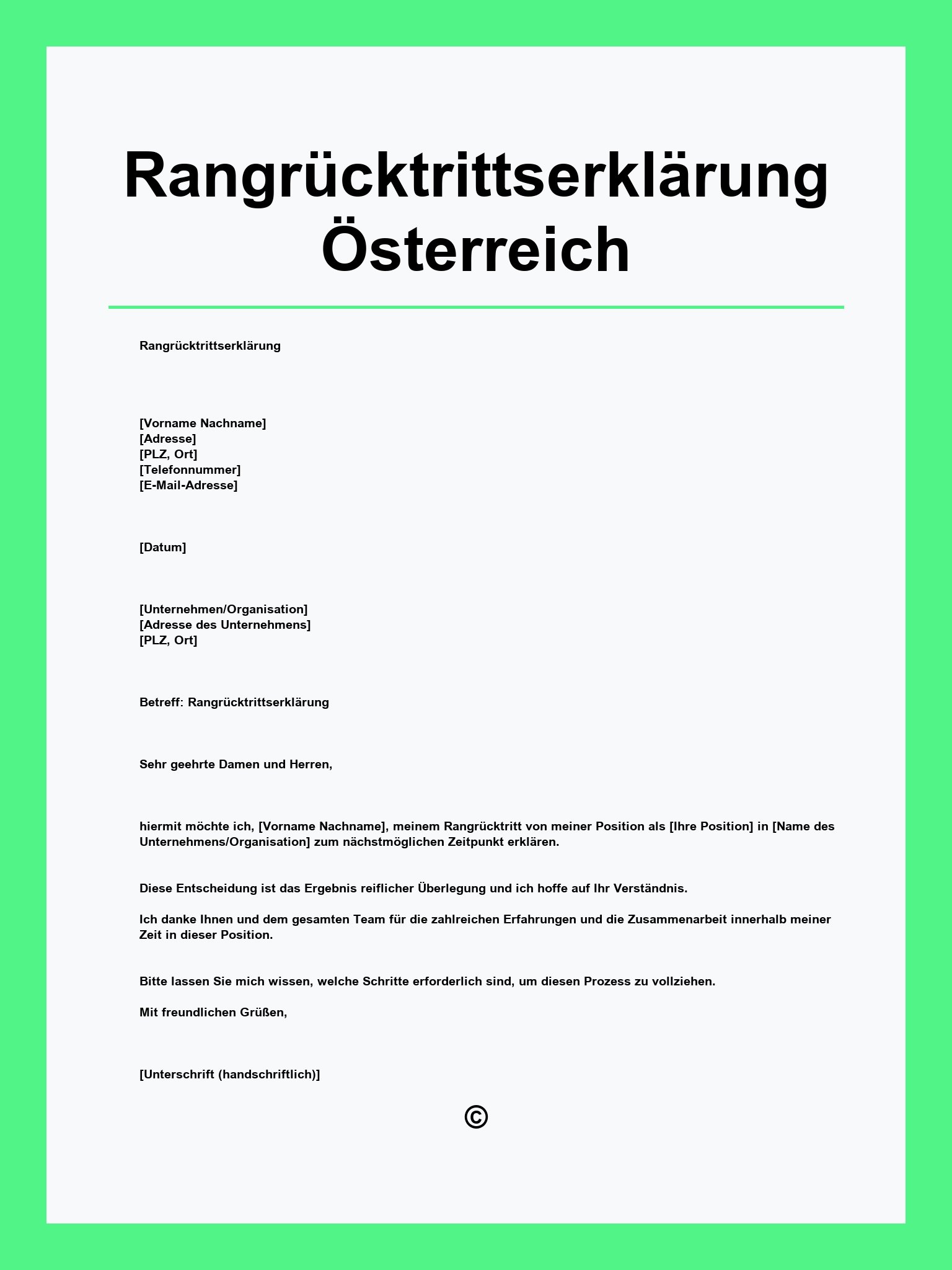 Rangrücktrittserklärung Muster Österreich