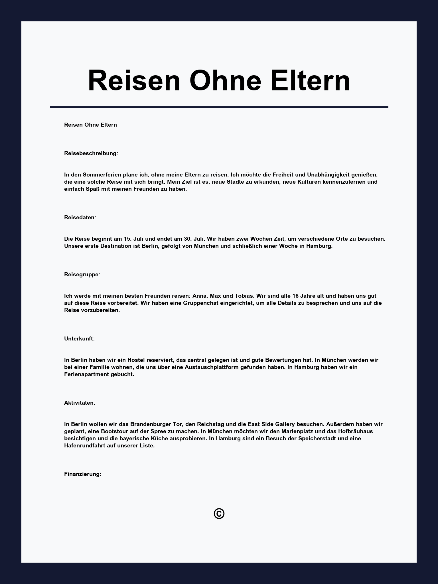 Reisen Ohne Eltern Formular