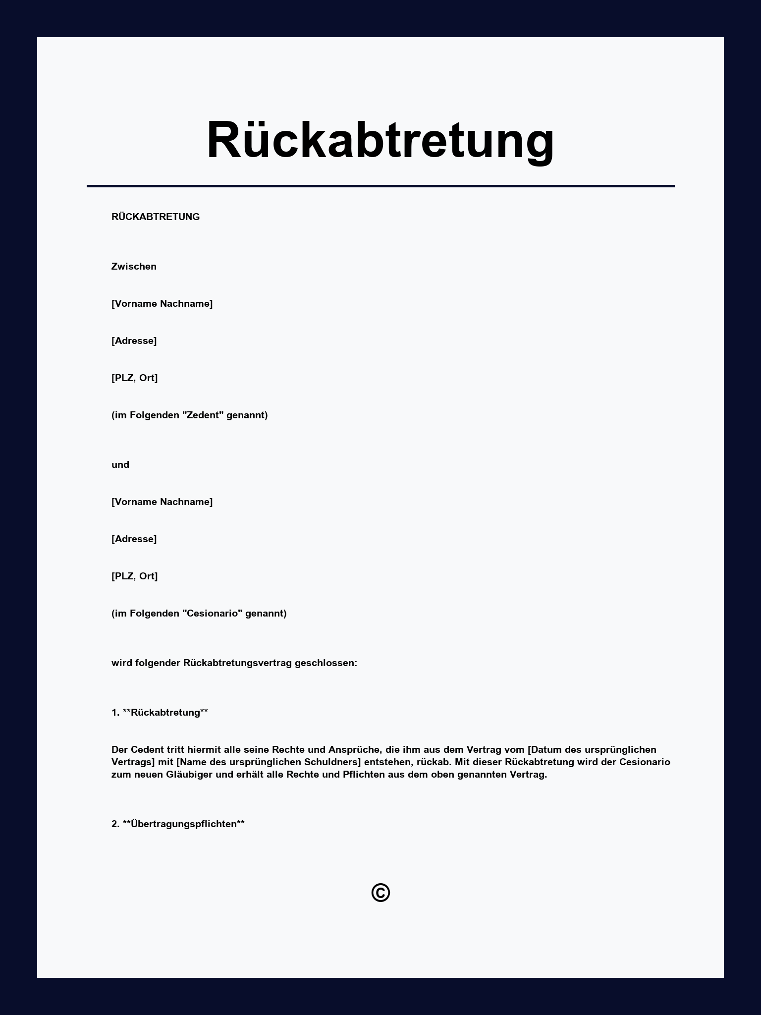 Rückabtretung Muster